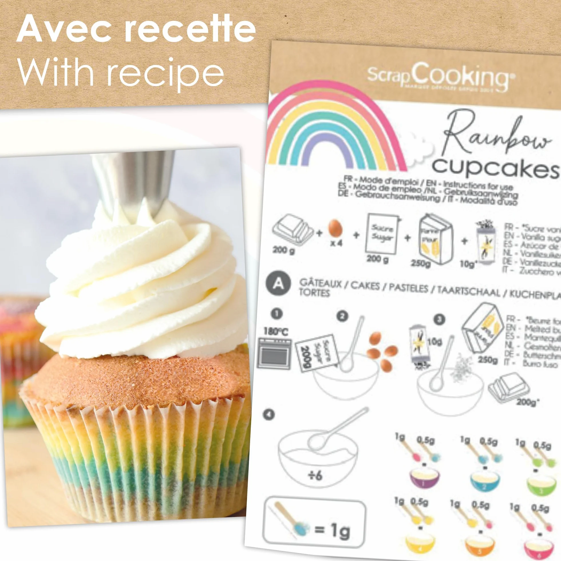 ScrapCooking - Kit Rainbow Cupcakes - Pour Créer des Cupcakes Arc-en-Ciel - Kit Pâtisserie Décoration Gâteau - Avec Colorants Alimentaires, Caissettes & Recette - 3787