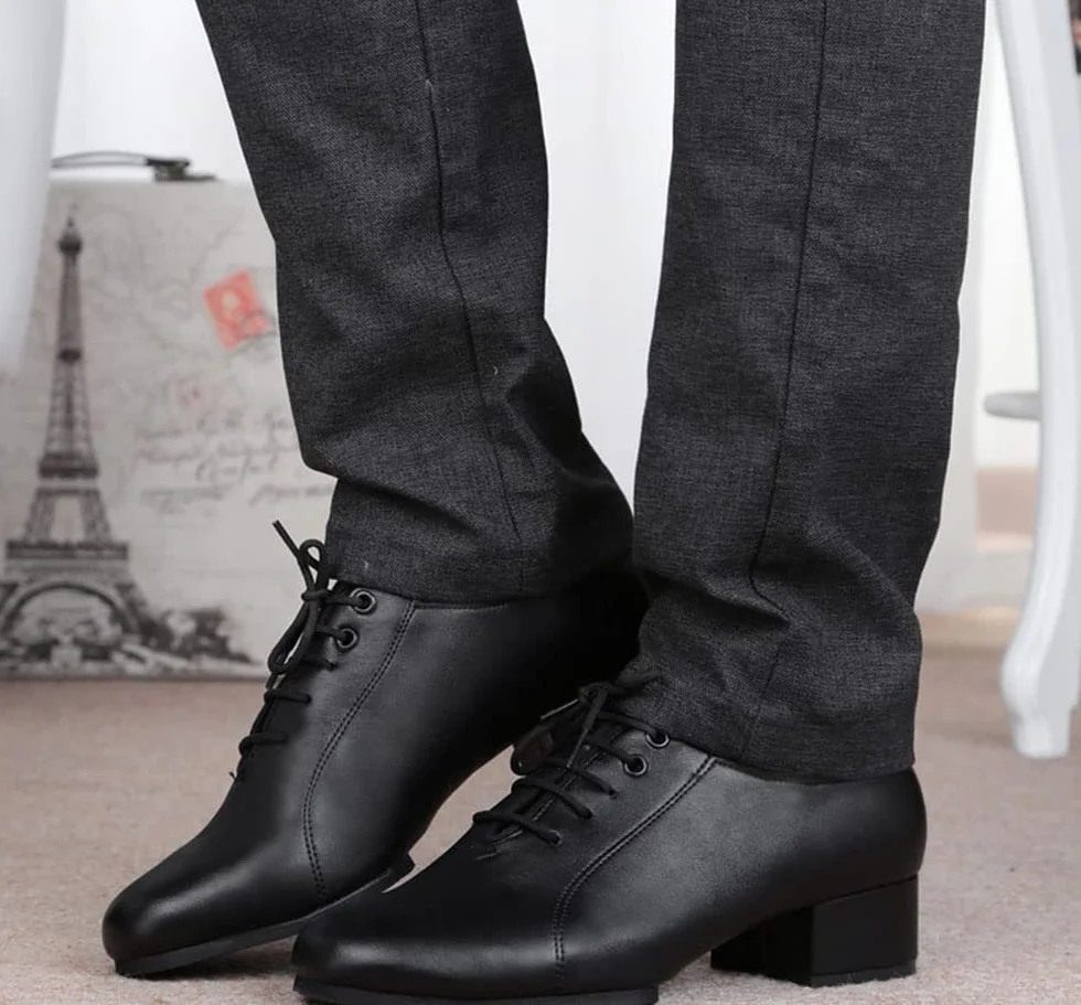 Chaussures de Danse Homme Latine Cuir Bout Arrondi 3cm/4.5cm Talon à Lacet Salsa
