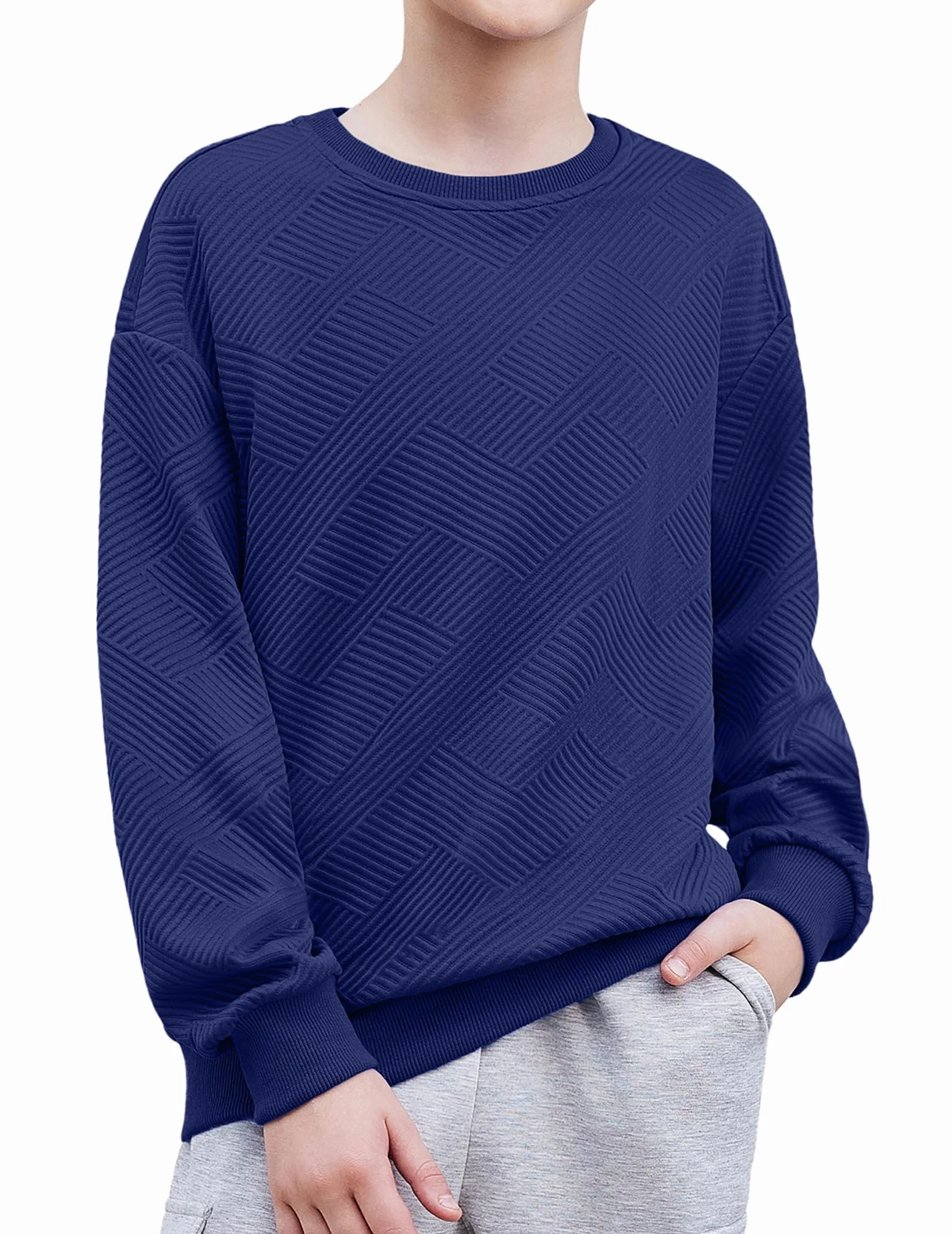 Arshiner Sweatshirt Garçon Col Rond Manches Longues Couleur Unie Automne Hiver Vêtements Enfants 6-14 Ans
