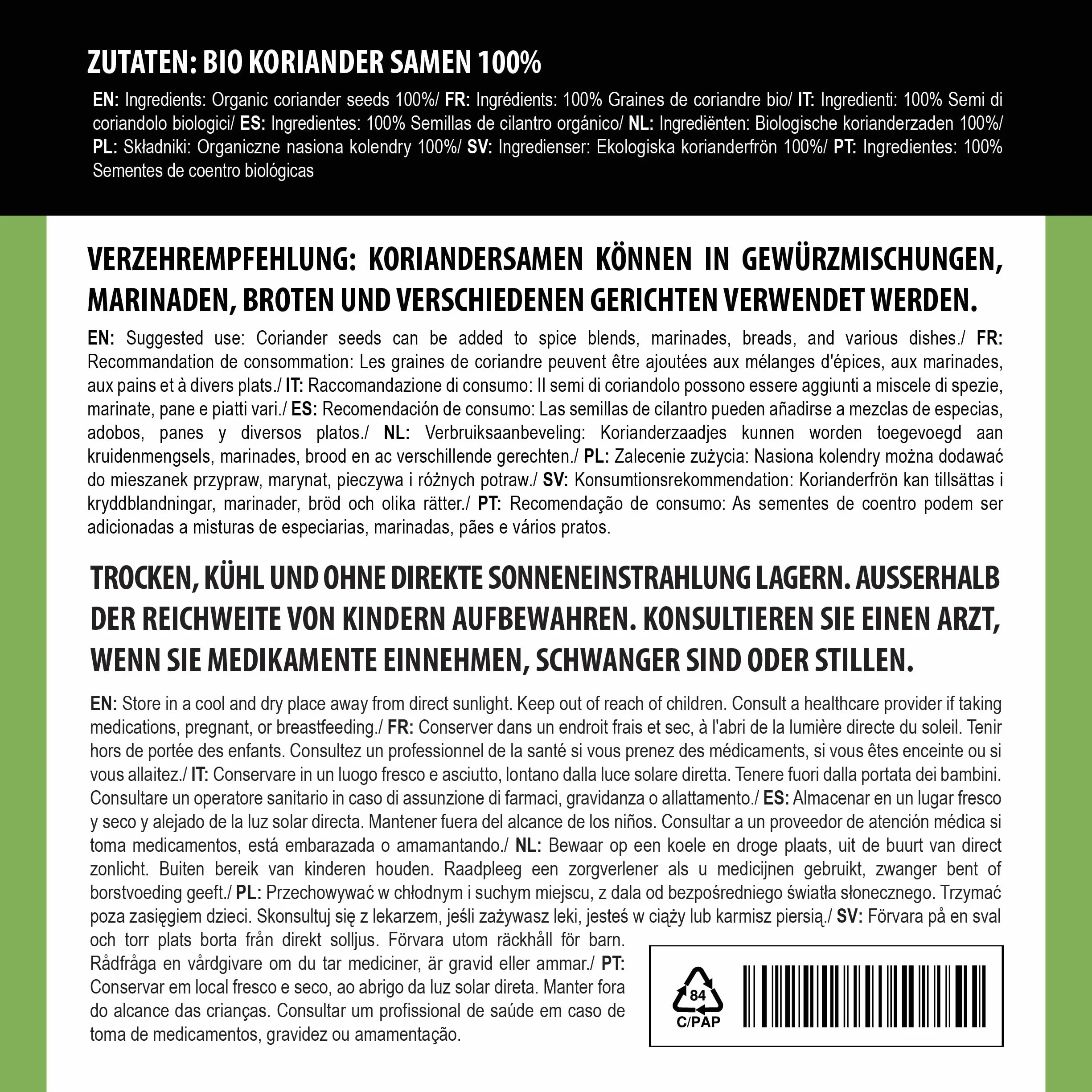 Alpi Nature Coriandre Graine BIO 1kg, Graines de Coriandre Entières pour la Cuisine et les Mélanges d'Épices
