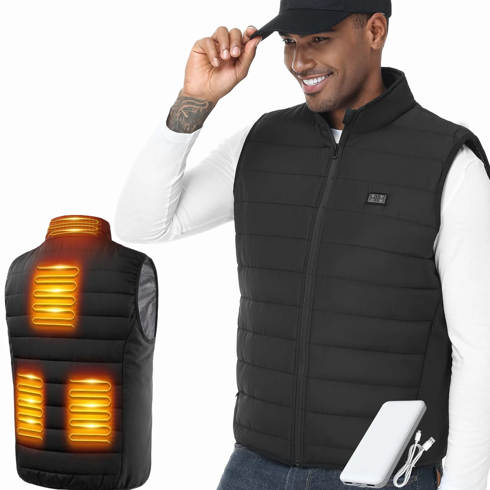 LABCOOL Veste Chauffante USB 12000mAh 5V 3 Niveaux 6 Zones Chauffantes Gilet Homme Femme
