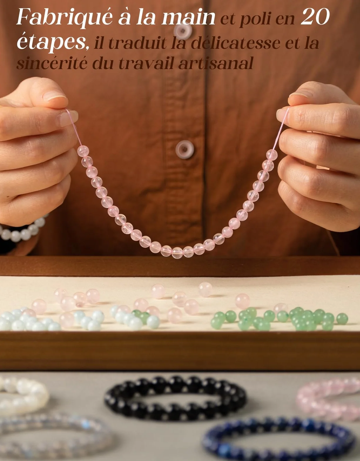 Bracelet en Pierres Naturelles 6 mm pour Femme et Homme, Perles Élastiques de Cristal Thérapeutique