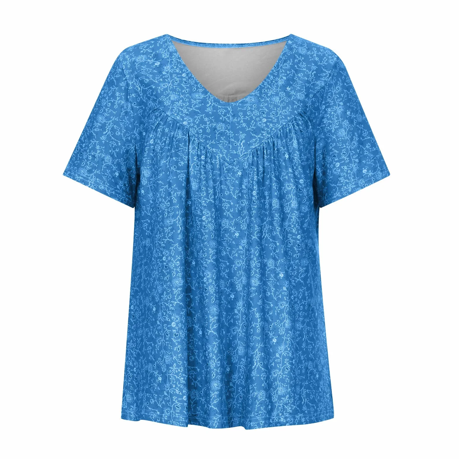 Chemisier élégant pour femme Col en V Imprimé floral Manches courtes Tunique longue Grandes tailles