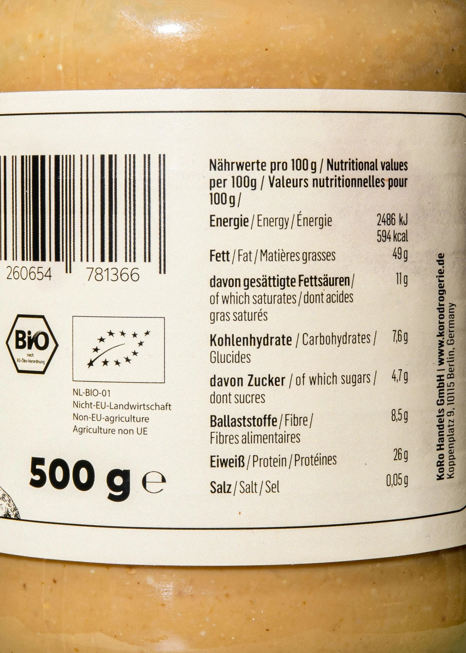 KoRo - Beurre de cacahuètes crunchy bio 6 x 500 g - Purée de cacahuètes 100% naturelle avec morceaux - Riche en protéines et en fibres - Sans sel ni sucre ajouté