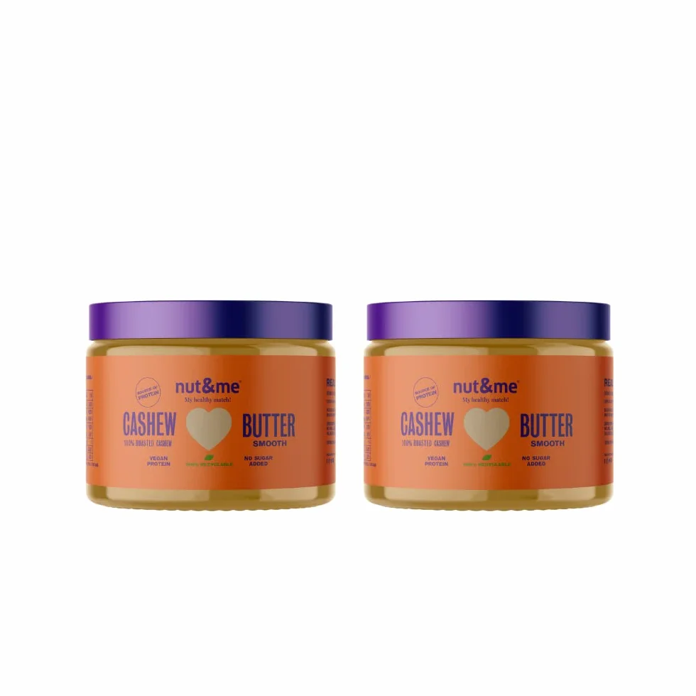 Beurre de noix de cajou nut&me 600 g nut&me | Beurre fait à 100 % avec des noix de cajou torréfiées | Sans sucre, sans gluten et sans additifs | Pas d'huile de palme | Pack 2 x 300 g