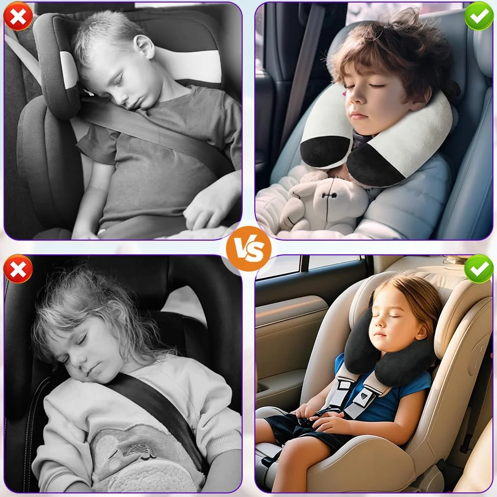 Oreiller de Voyage Enfant Adulte Coussin de Cou Ultra-Doux Chat Noir en Forme de U