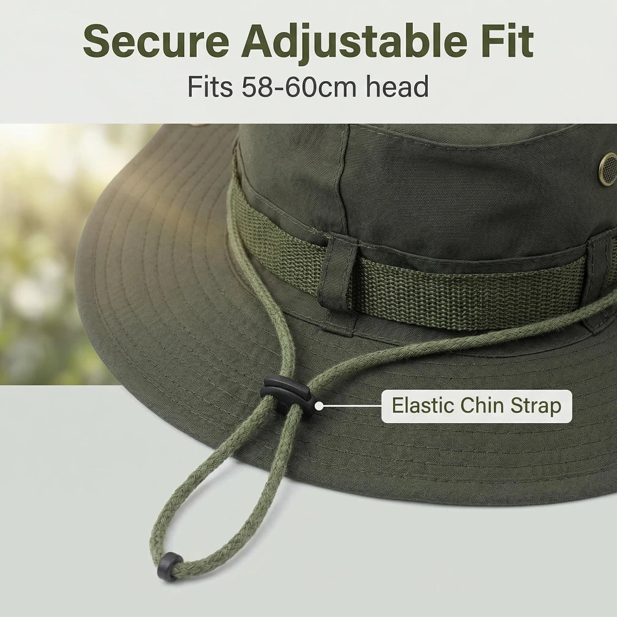 Chapeau Bob Réglable Homme Femme Soleil Safari Pliable Large Bord Protection UV Mentonnière Pêche Randonnée Plage