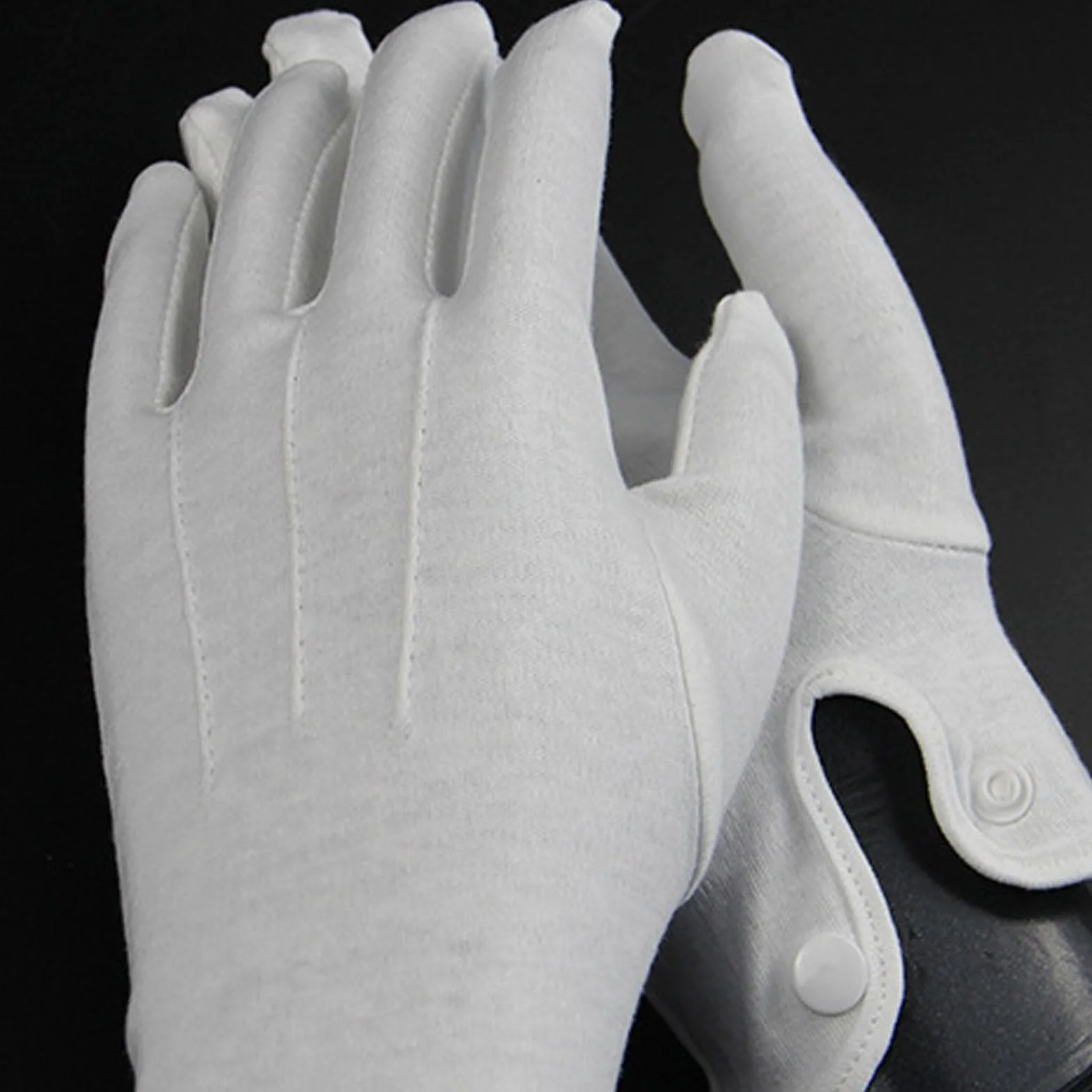 Gants Hommes Pur Coton Blanc Doux Lavables Réutilisables Fermeture Pression Accessoire Maçonnique