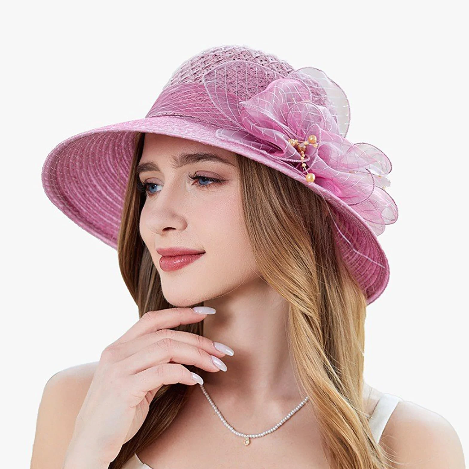Chapeau de soleil en dentelle pour femme à large bord respirant protection solaire église thé mariage