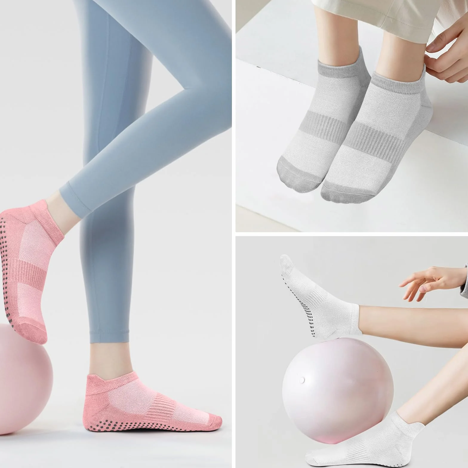Chaussettes Pilates Femme 36-41 Anti-Dérapantes Semelle Grippée Yoga Barre Ballet Danse