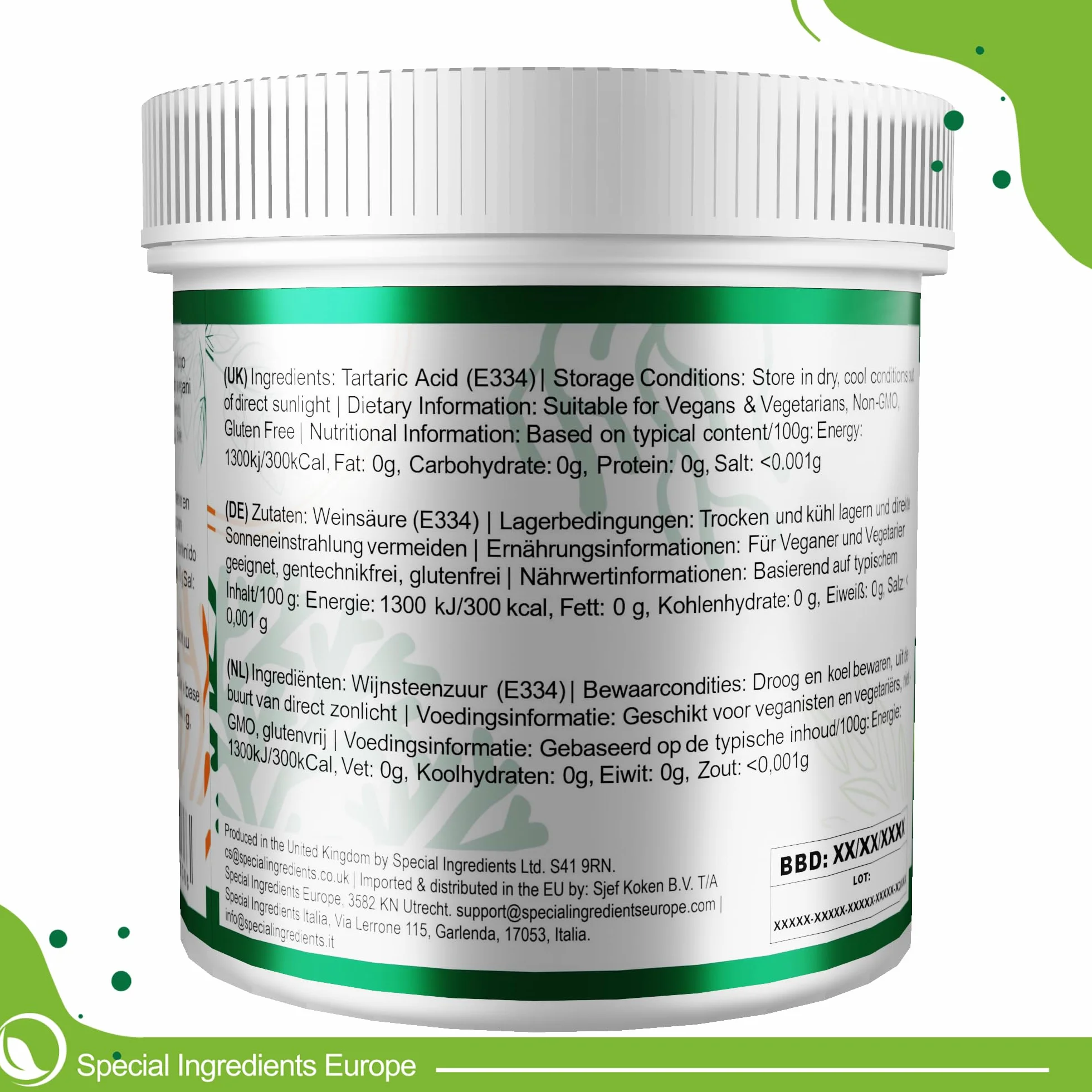 Ingrédients Spéciaux Acide Tartrique Poudre 250g Qualité Premium
