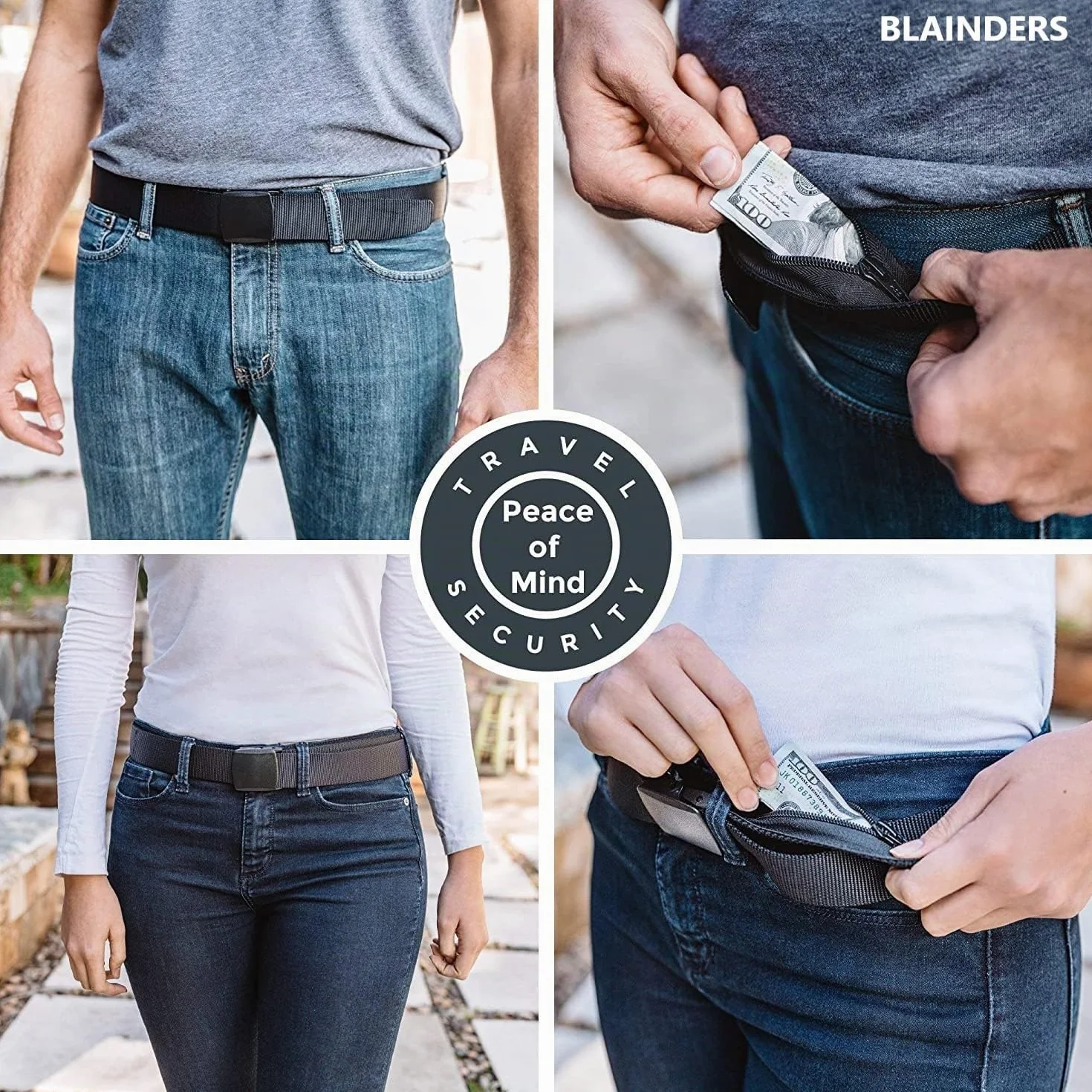 Ceinture de Voyage Porte-Monnaie Pochette Secrète Cache Billets Noir