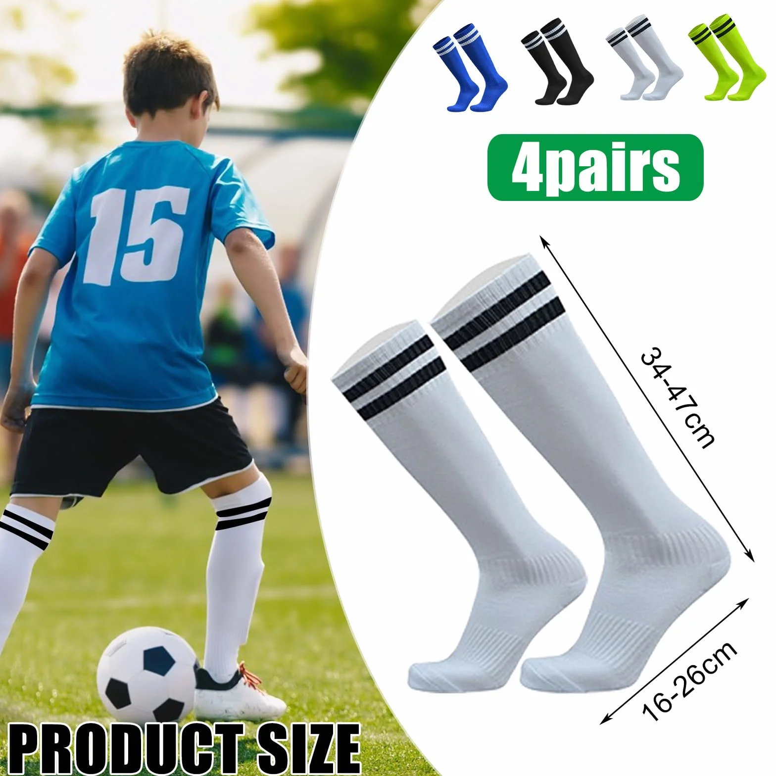 Chaussettes Hautes Enfant Sport Basket Rugby Garçons Filles 5-12 Ans 4 Paires