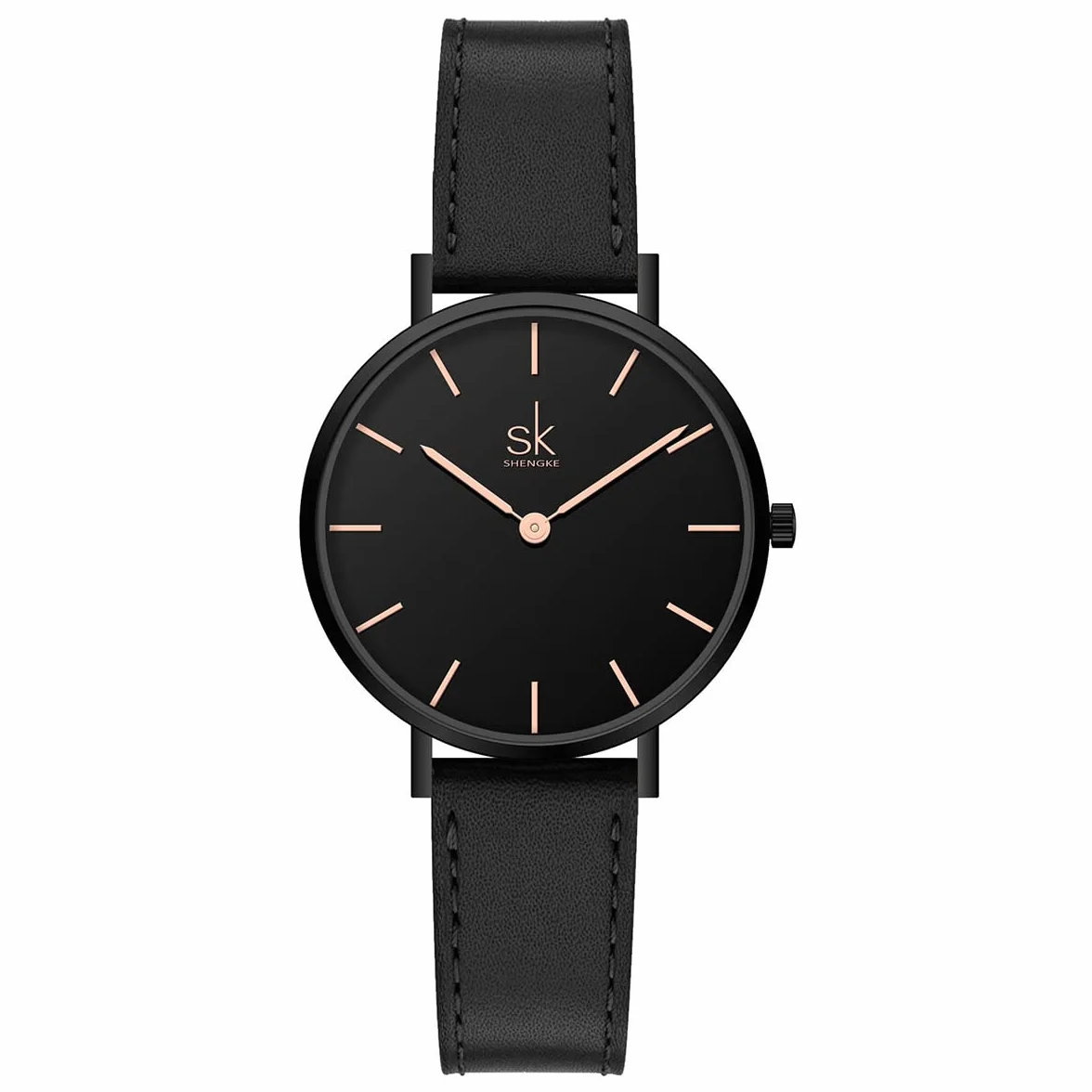 SK Montre Femme Ultra Fine Minimaliste Cuir Deux Aiguilles