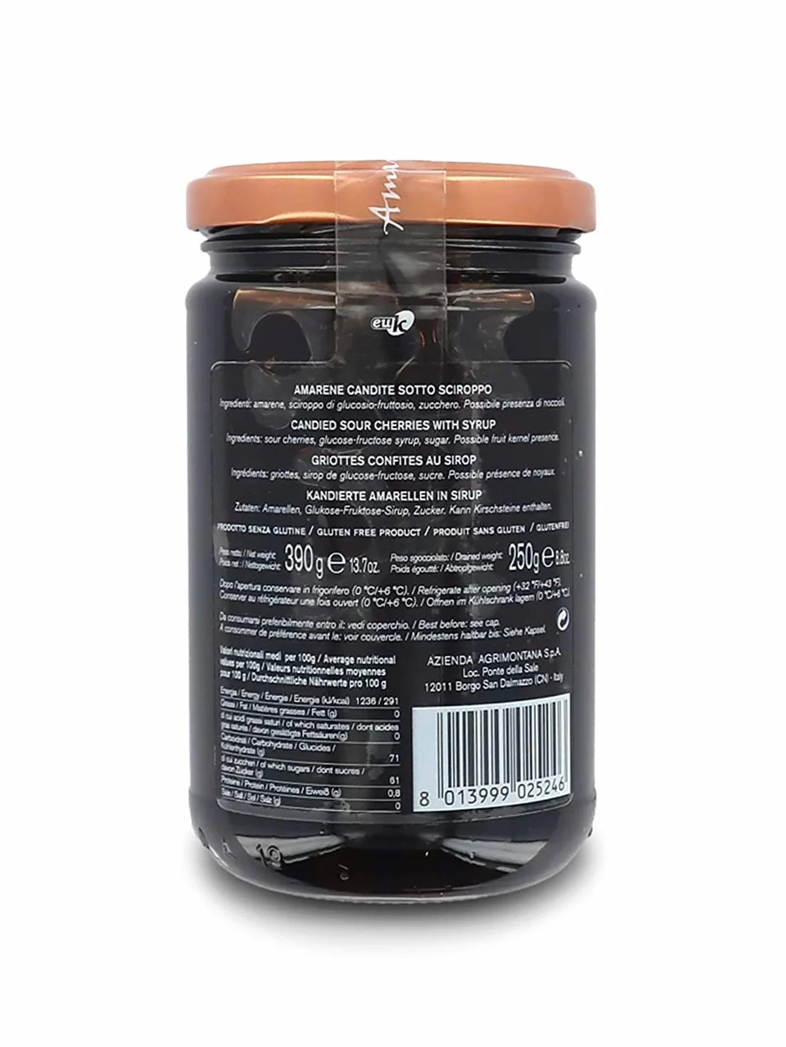 Agrimontana Cerises Amarena Confites Au Sirop - Poids Net Égoutté : 250 Grammes