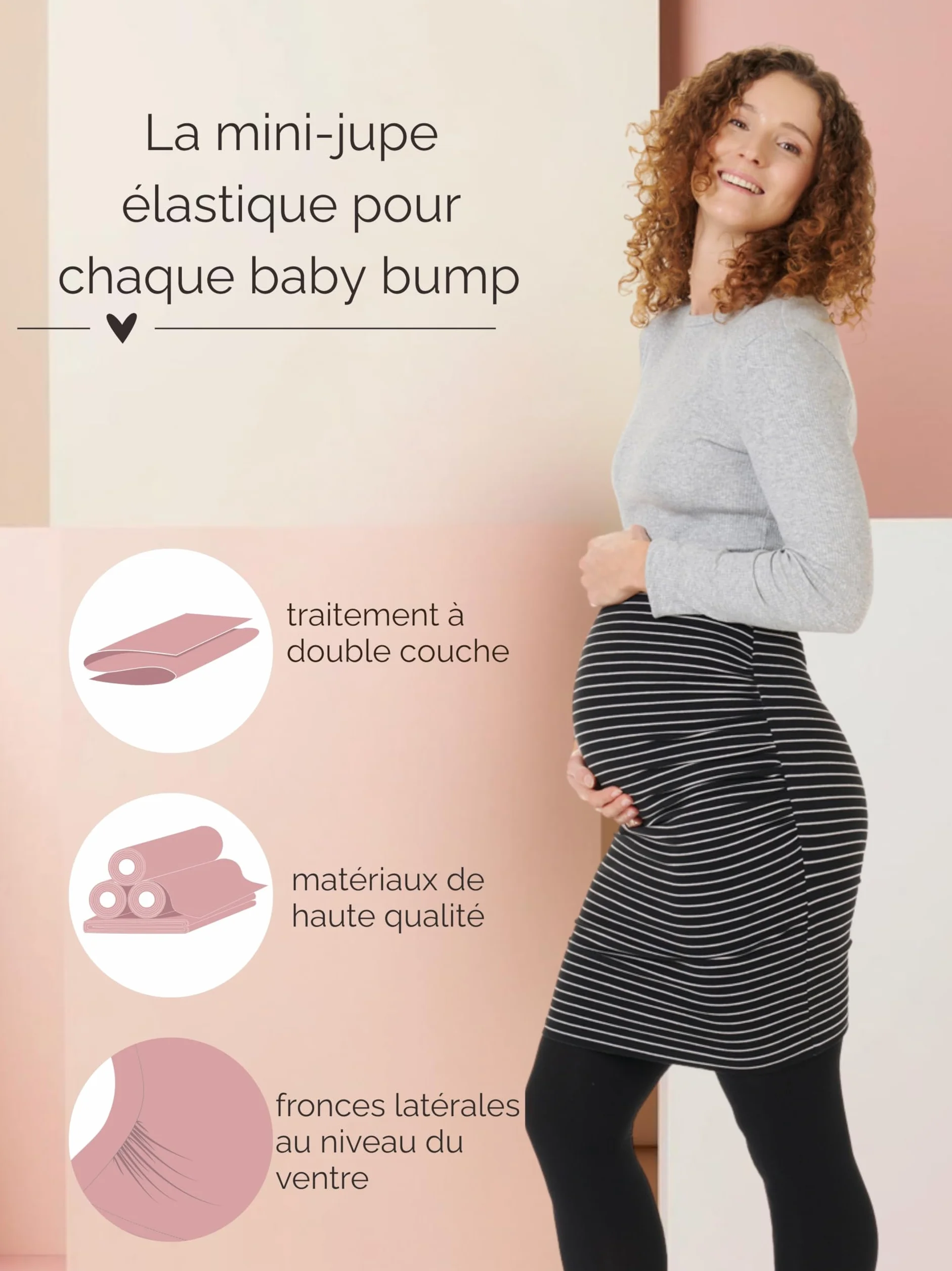 Jupe de Grossesse Herzmutter Longueur Mini Midi Partie Ventrale Double Couche Crayon 6500 Rayé L