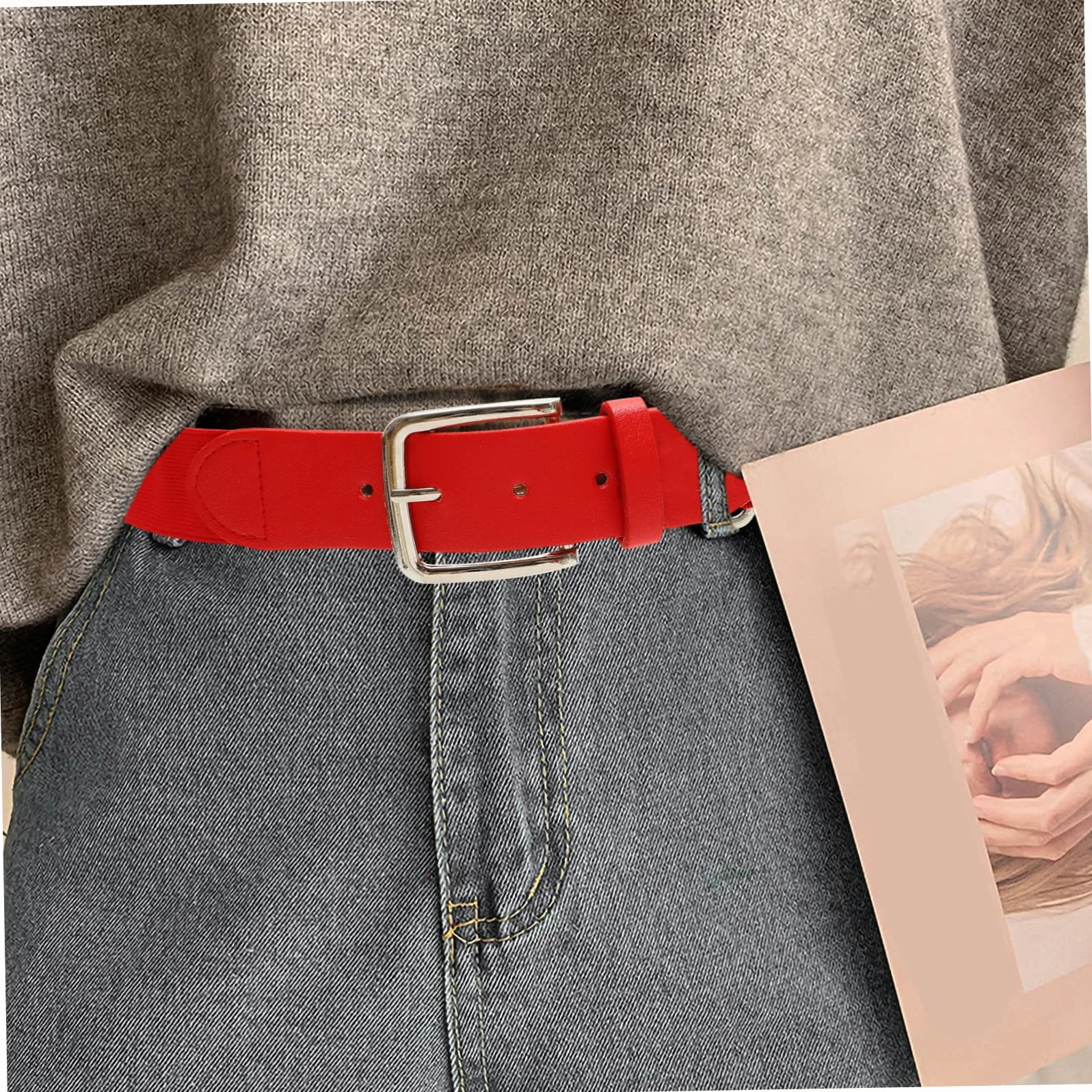 Ceinture de baseball réglable en cuir synthétique élastique avec anneau en métal inoxydable