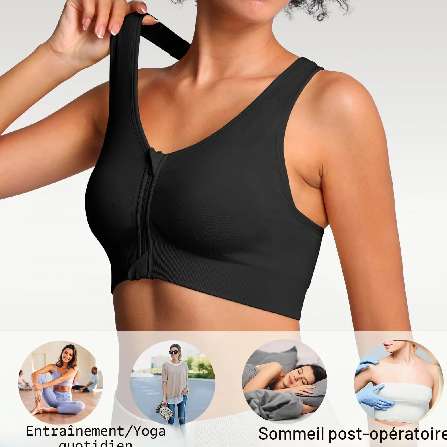 Lemef Soutien-Gorge de Sport à Fermeture éclair pour Femme, Post-Chirurgie, Compression Dos Nageur