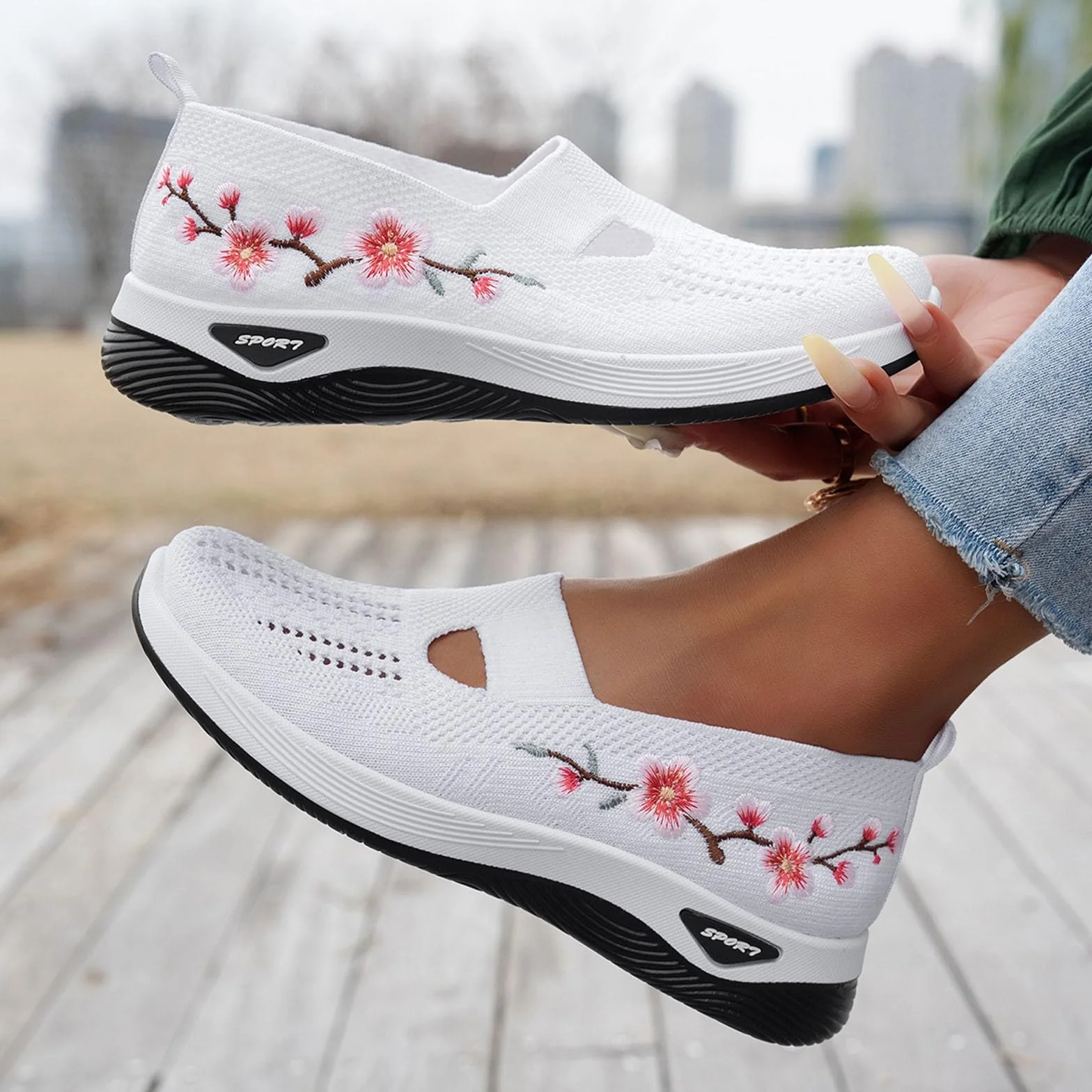 Baskets Orthopédiques Femme Été sans Laçage Chaussures de Marche Plateforme Légères Slip on Confort