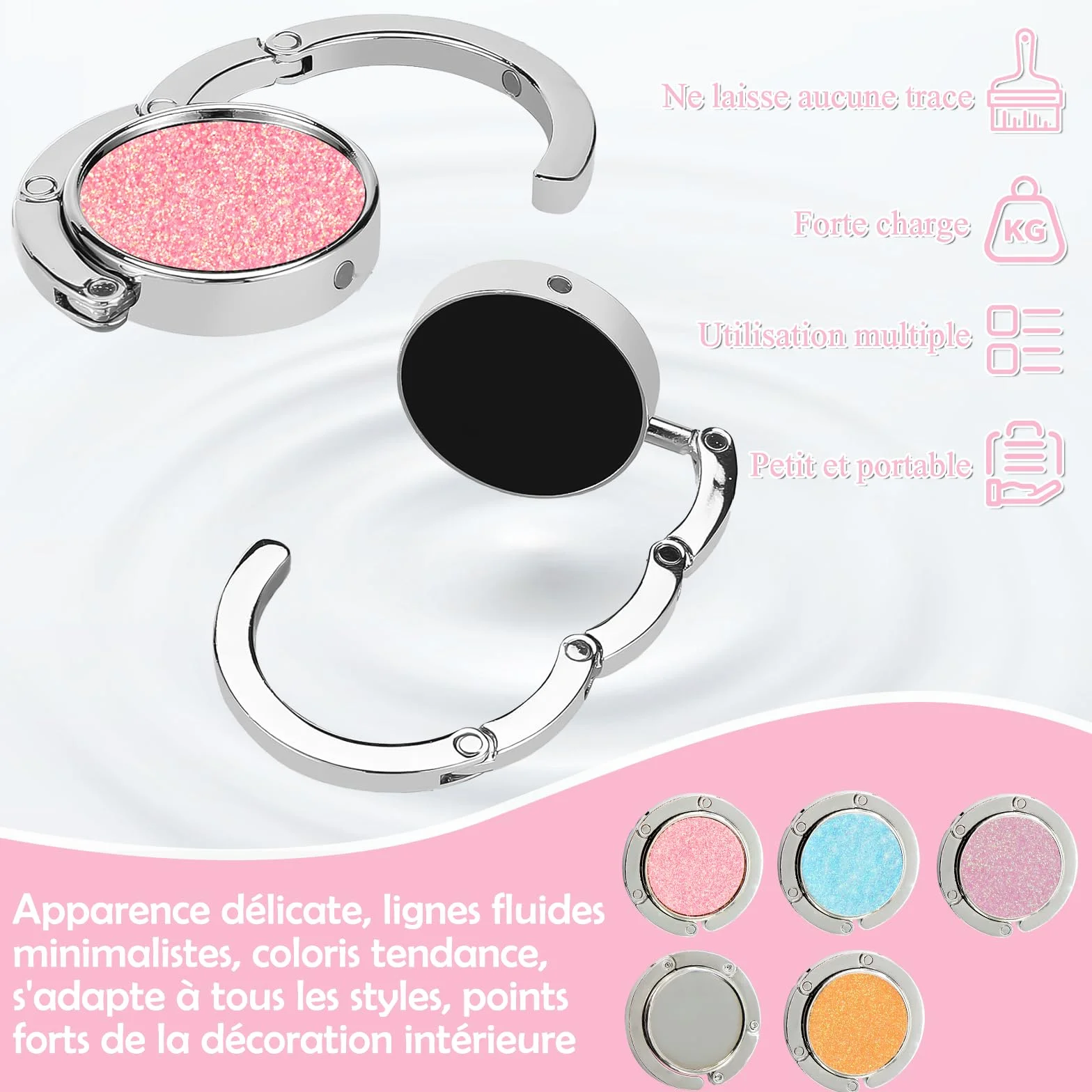 Scettar 5 Pièces Accroche Sac à Main pour Table Pliable Antidérapant Porte Sac