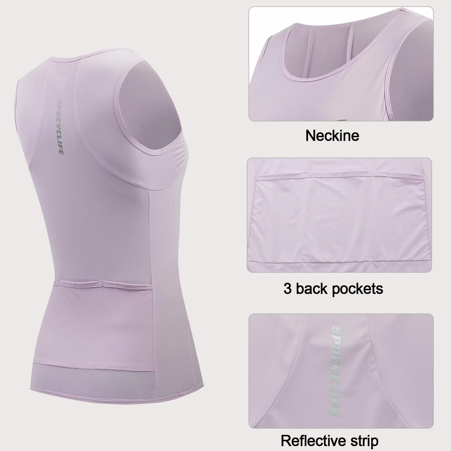 Maillot de Cyclisme sans Manches Femme, Respirant avec 3 Poches