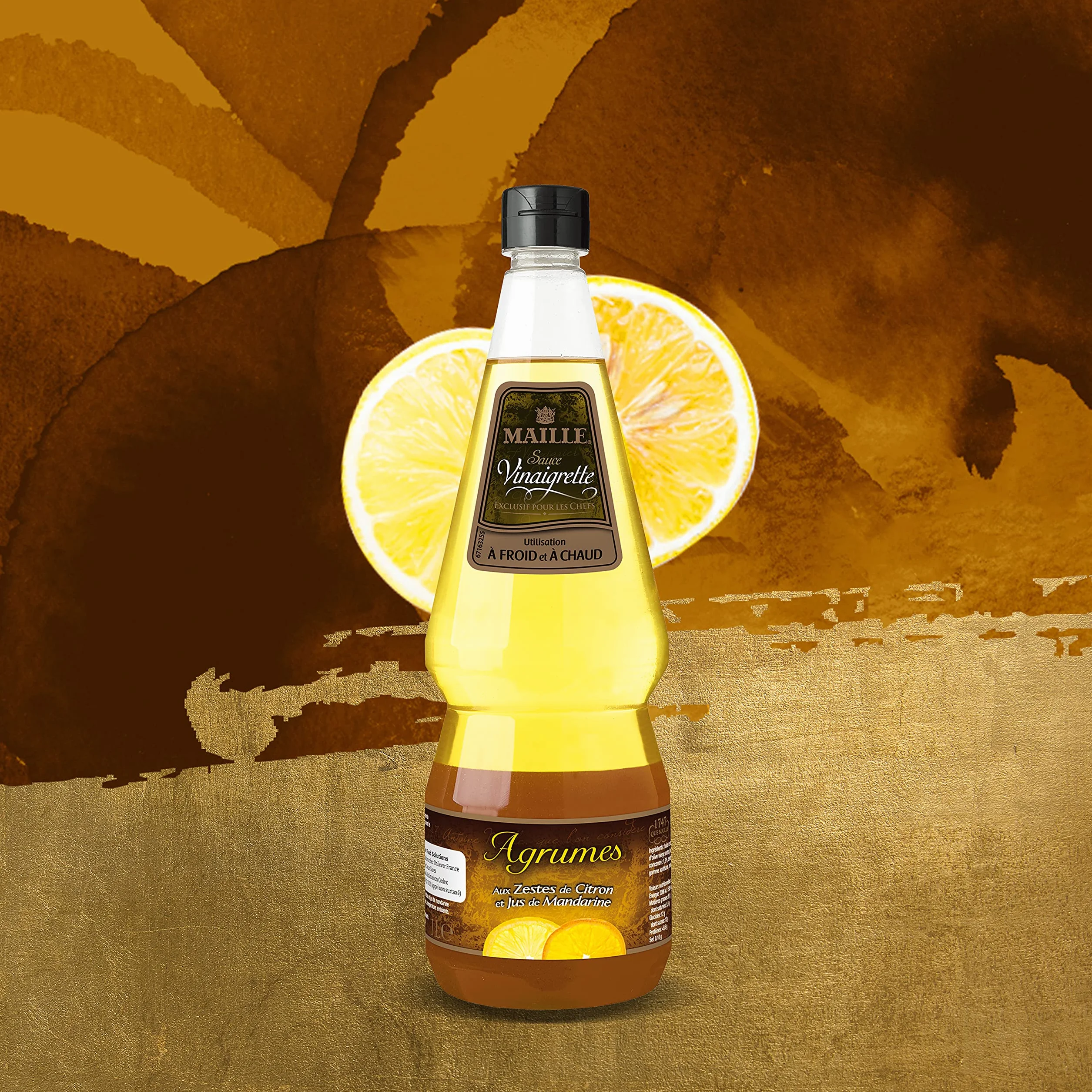 Maille Sauce Vinaigrette Agrumes, Vinaigre de Vin Blanc, Jus de Citron, Mandarine et Zeste de Citron 1L - Lot de 2