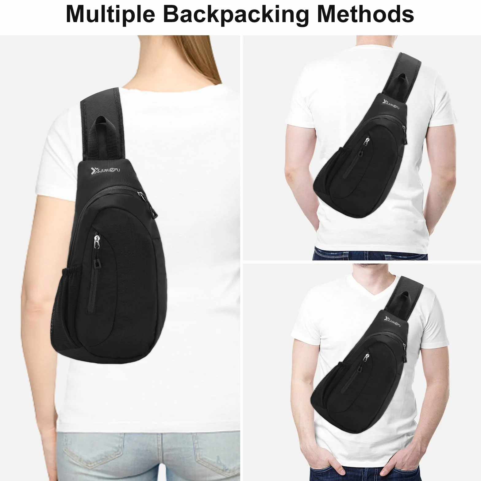 Sacoche Homme Bandouliere Grande Capacité Sac de Poitrine Léger Étanche Sling pour Hommes Femmes Randonnée Cyclisme Voyage Noir Carbone