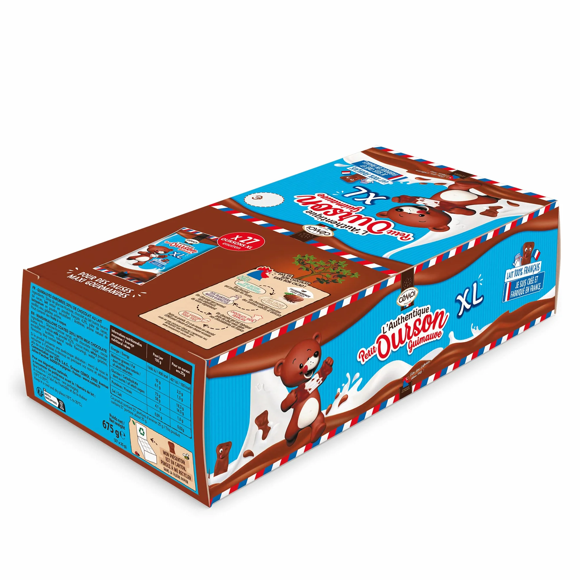 Cémoi - Présentoir l’Authentique Petit Ourson Guimauve, Chocolat au Lait, Taille XL – Fabriqué en France, 27 Pièces (675 g)