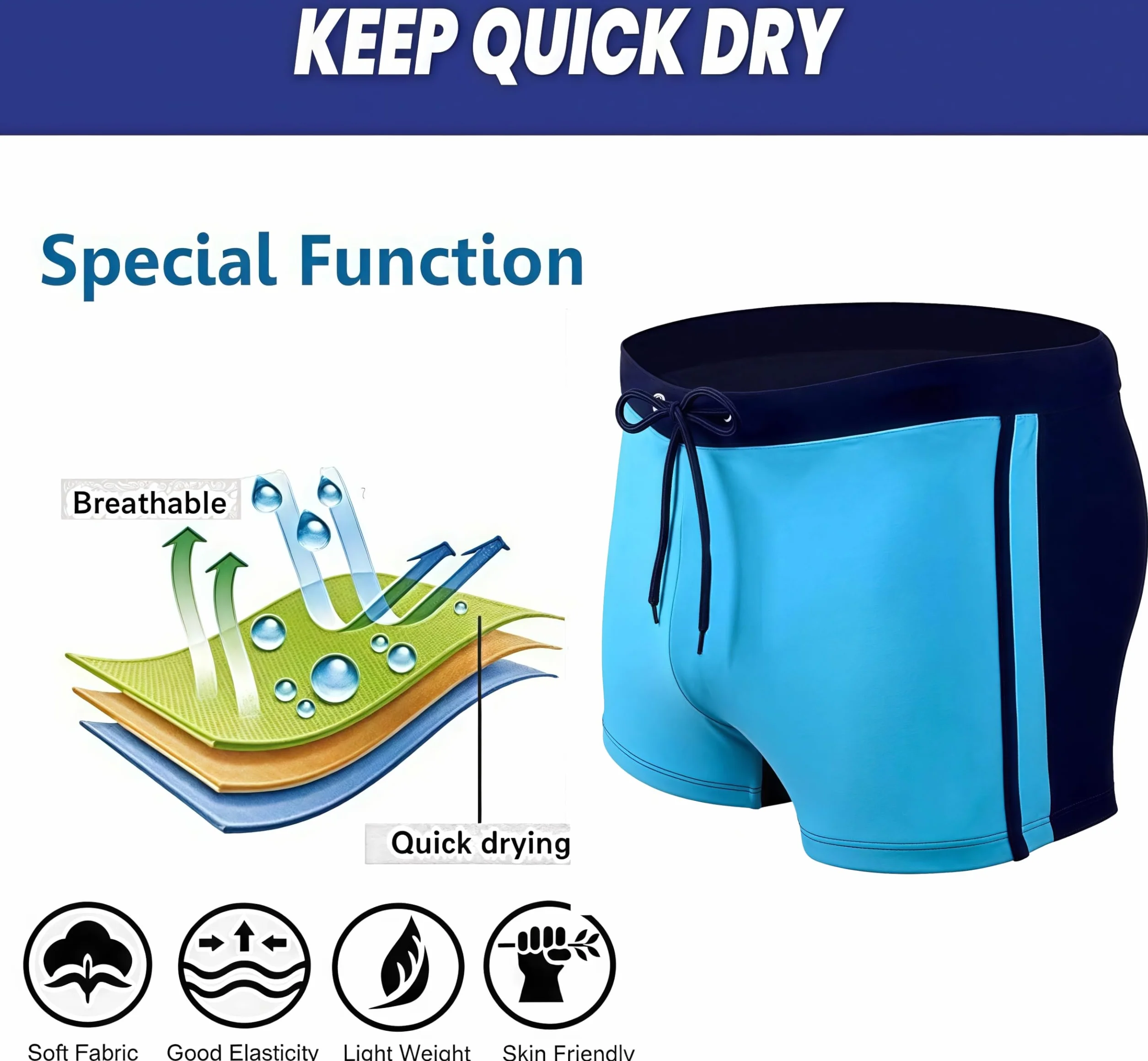 Maillot de Bain Homme Short de Bain Séchage Rapide Boxer de Plage avec Cordon de Serrage