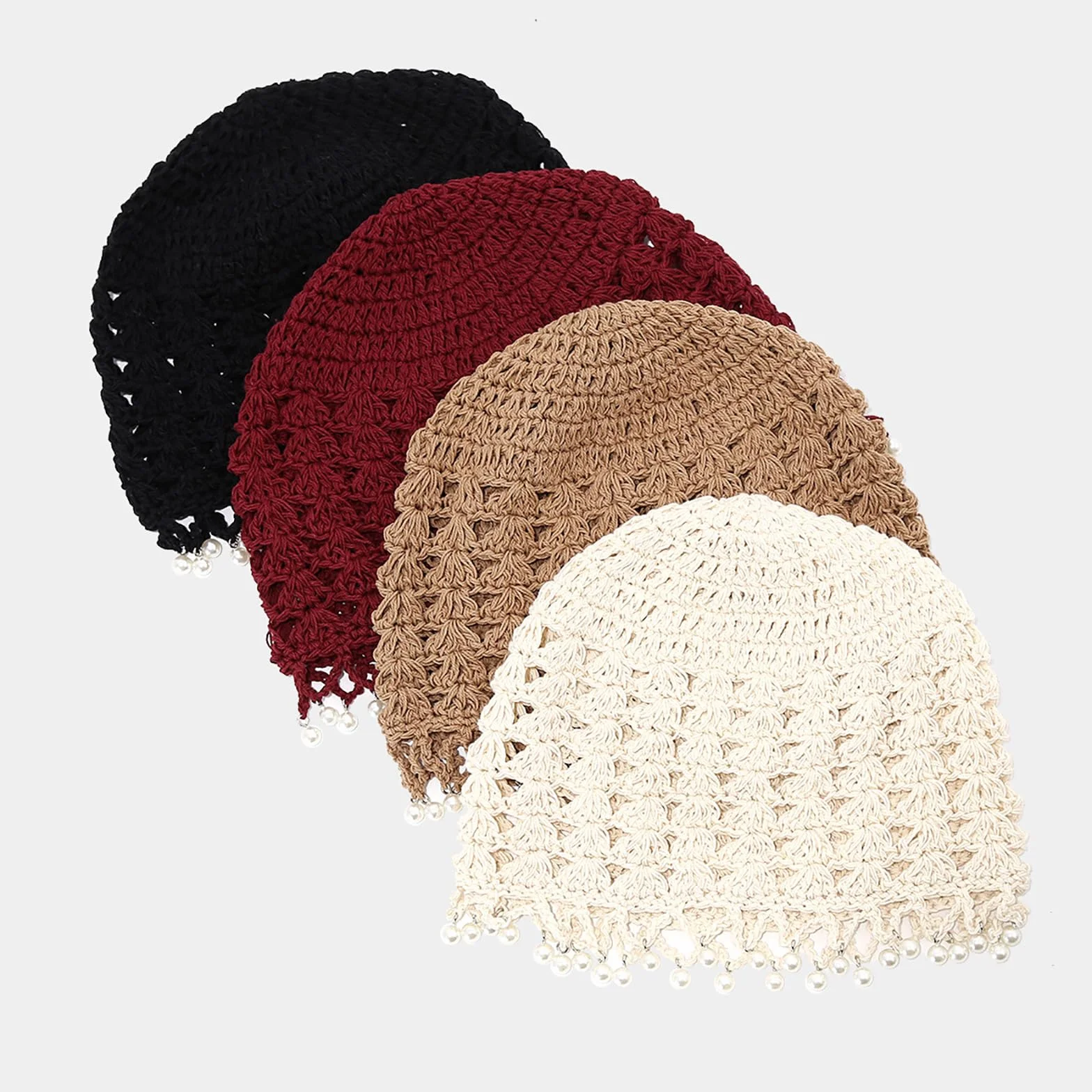 Chapeau léger fait main en crochet bohème avec bordure perlée