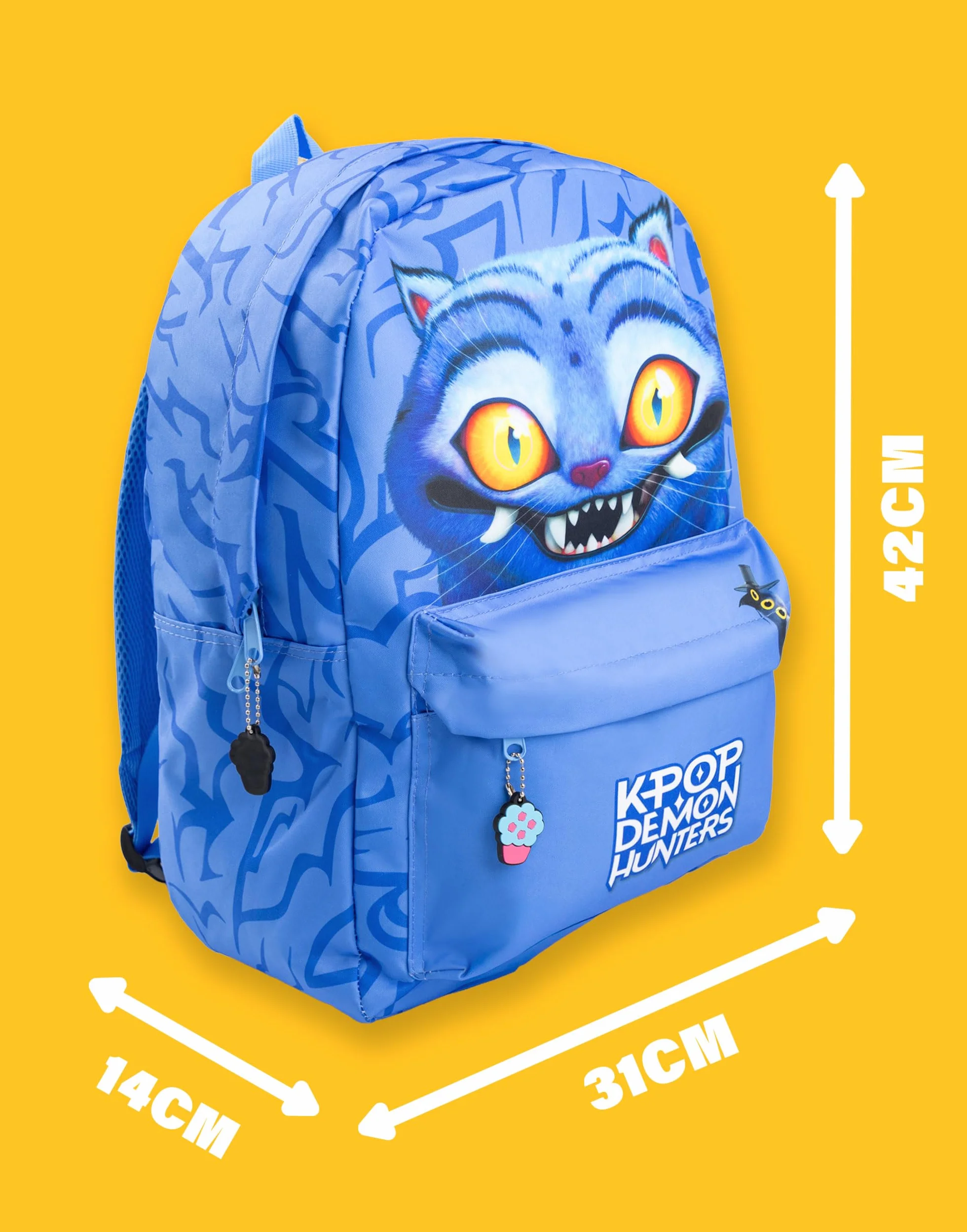 Sac à dos KPop Demon Hunters Derpy Tiger bleu pour enfant avec poche avant zippée