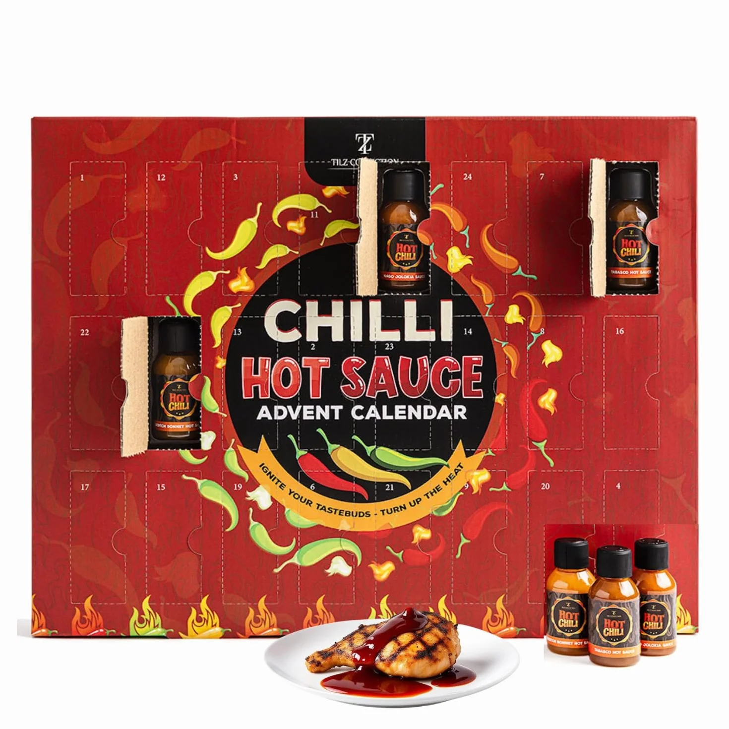 Calendrier de l’Avent au piment 2025 | Calendrier de l'Avent 24 jours avec sauce piquante, calendrier de l'Avent alimentaire de Noël 2025 pour hommes, ensemble de sauce piquante