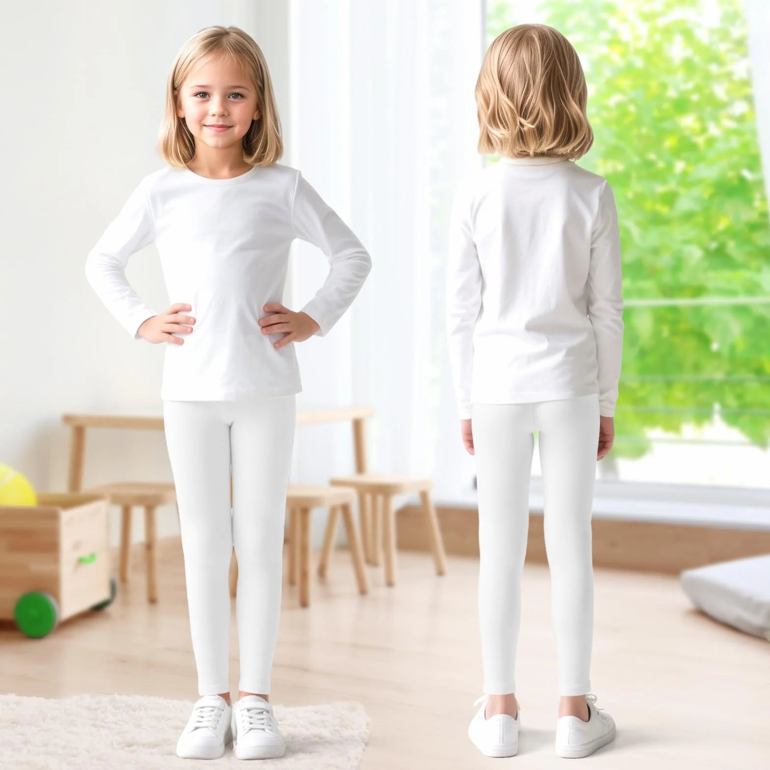 JinBei Fille Leggings Cotton Longueur Pantalon Léger Respirant Running Fitness Long Pants Tissu Extensible Couleur Unie Danse Gymnast Lot de 2 Enfants Âge 5-12