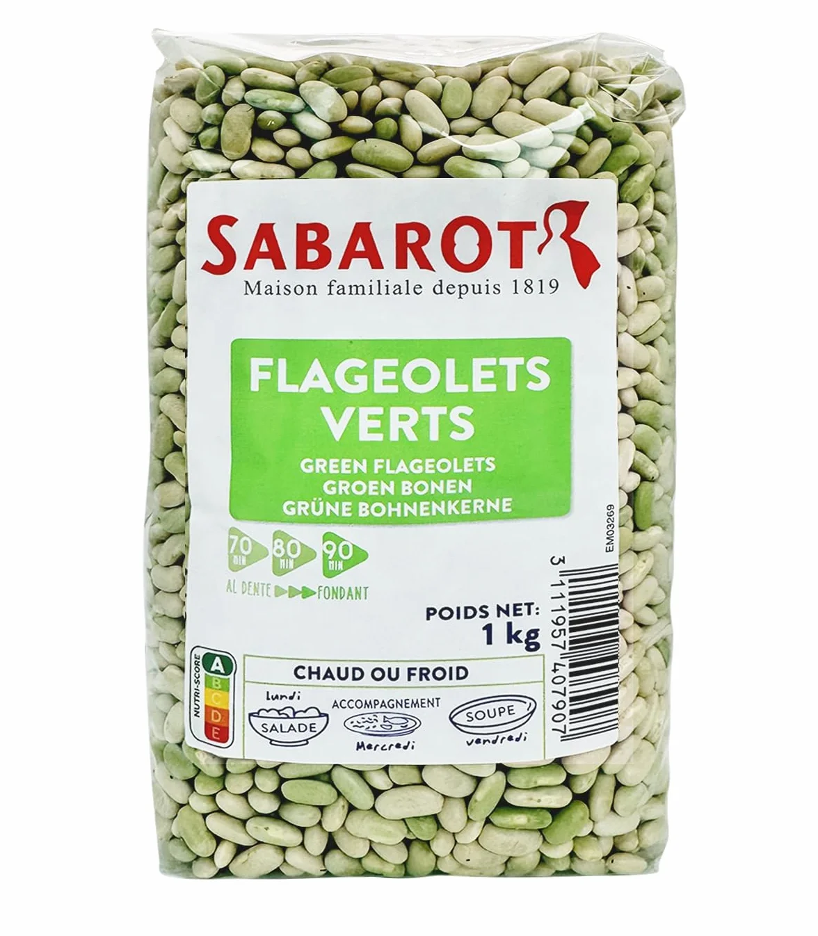 Flageolets Verts origine France - Sachet de 1Kg - Légumes secs - Sabarot