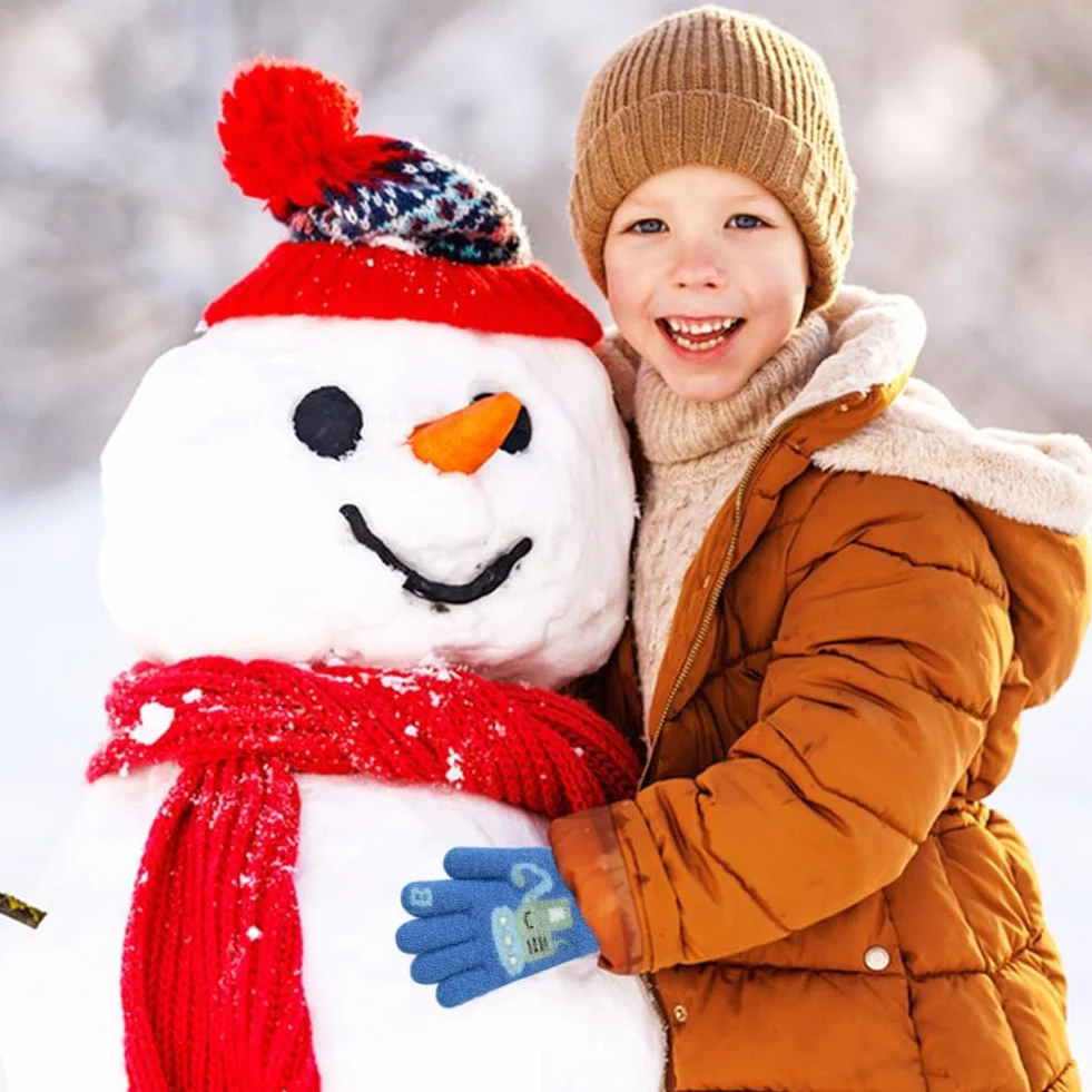 Gants Hiver Enfant 3 Paires Mitaines Tricot Extensibles Colorés Chauds 4-10 Ans Garçons