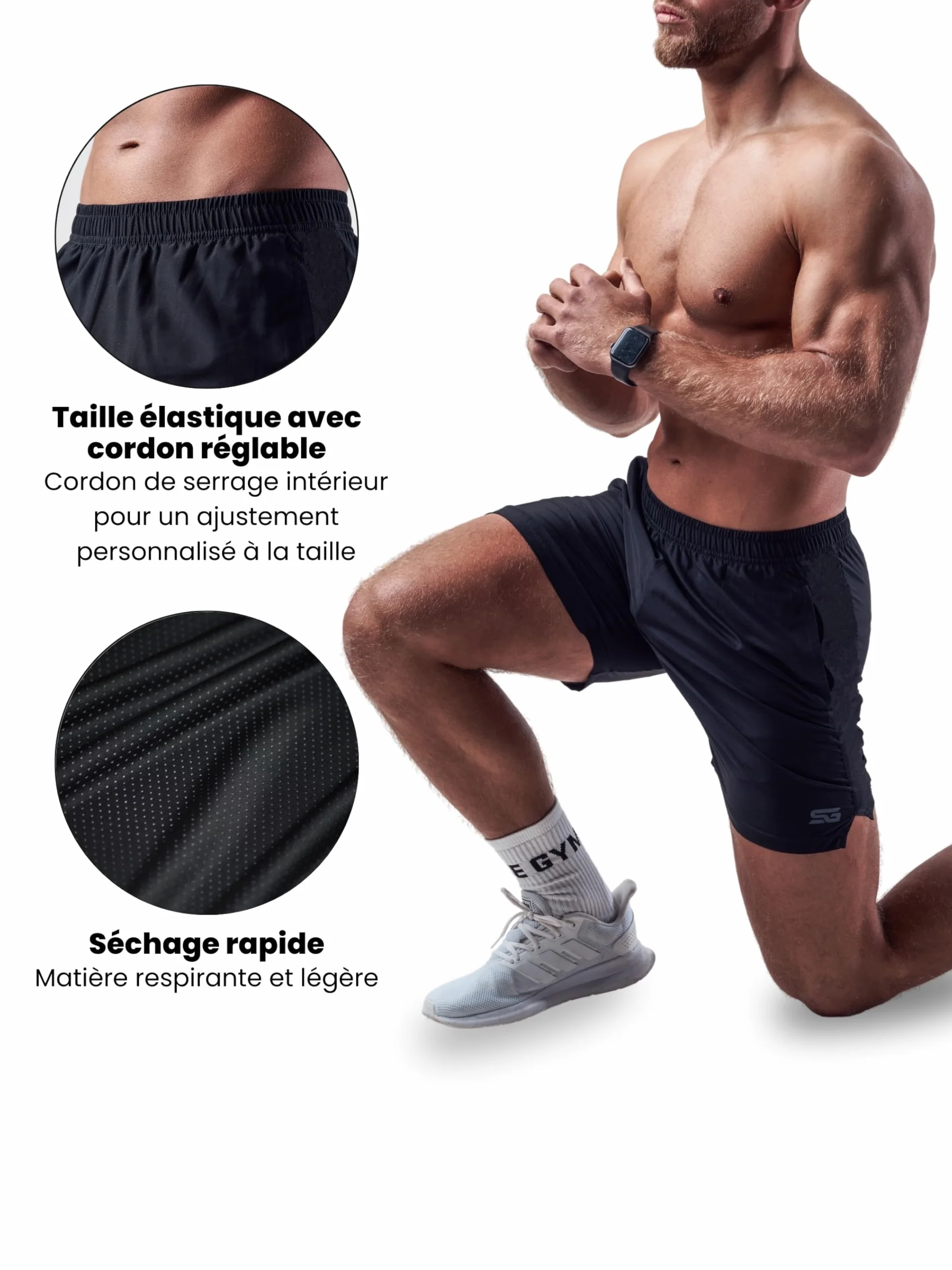 Short de Fitness Homme Coupe Ample Séchage Rapide Sport Musculation Running Crossfit