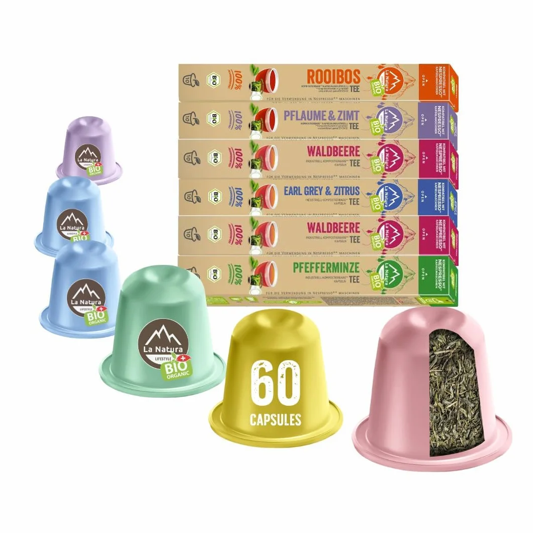 Lot de 60 capsules de thé bio - Compatible avec Nespresso - La Natura Lifestyle - Compostables industrielles