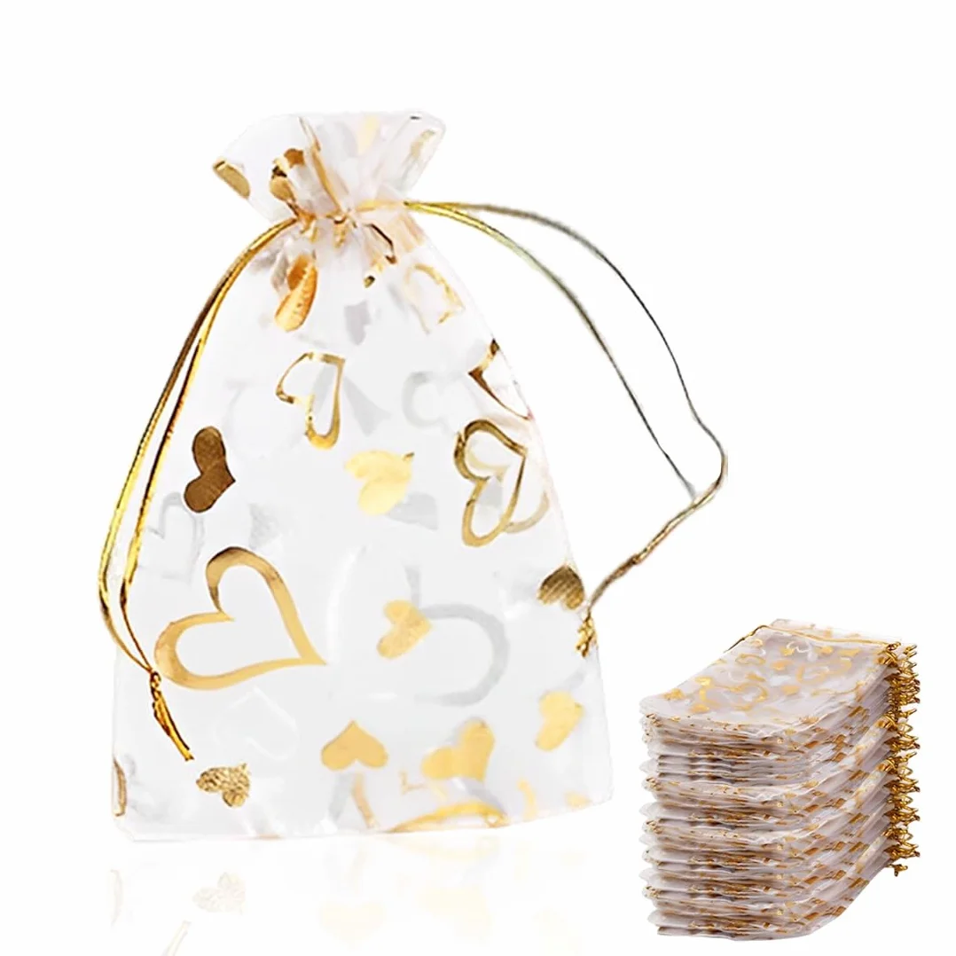 Pochettes à Bijoux Organza 100 Pièces 7x9cm Sachets Cadeau Mariage Noël