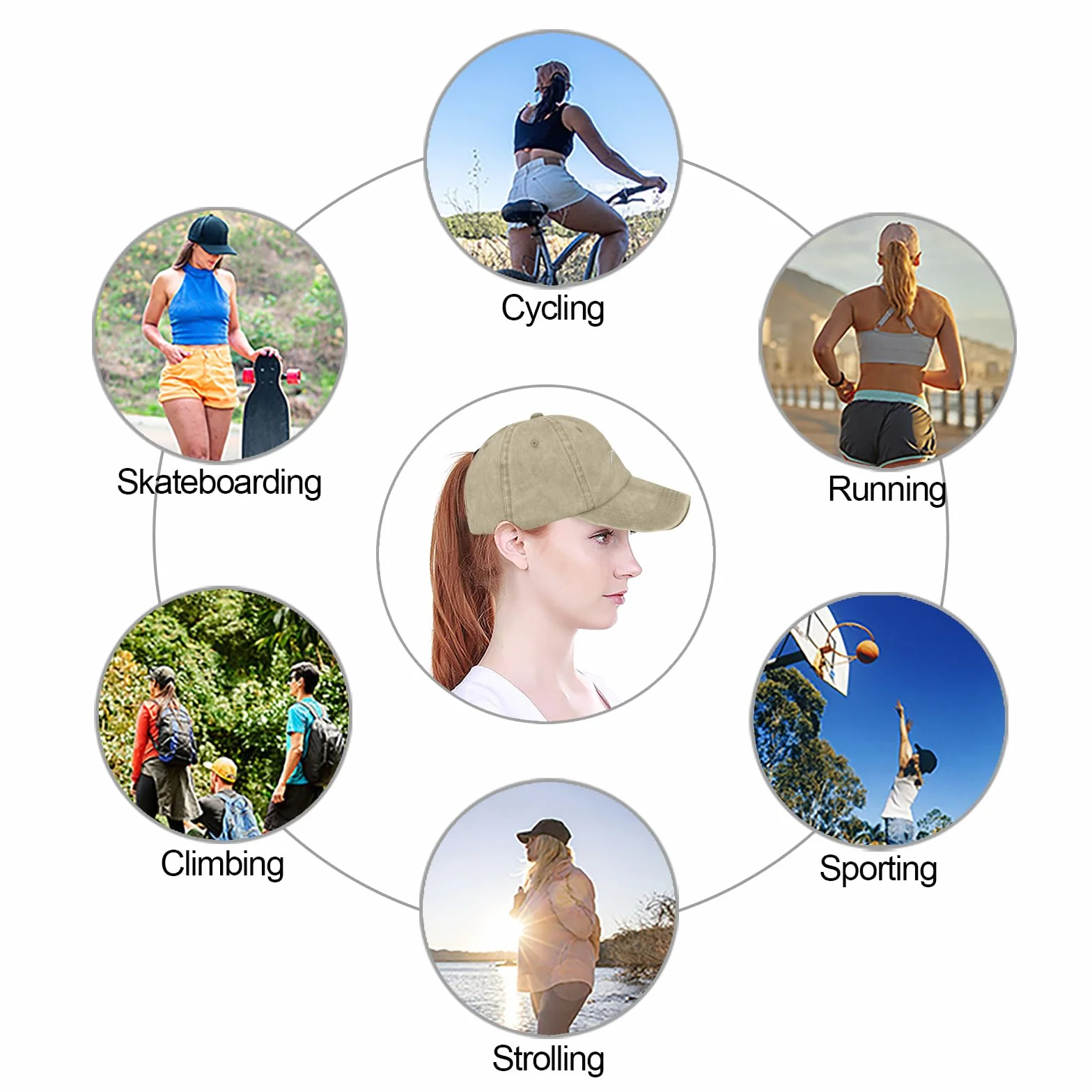 Casquette Baseball Femme Tiakay Queue de Cheval Motif Brodé Vintage Délavé Réglable Trucker Cap