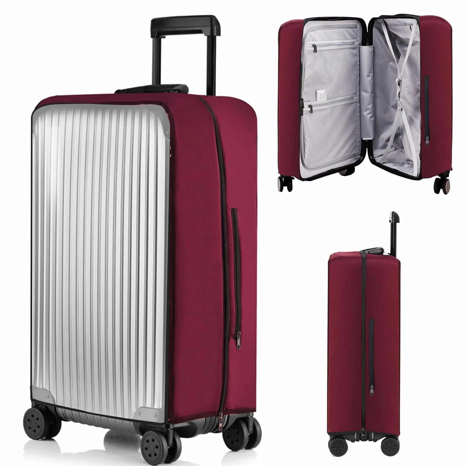 Veki Housse de Valise en PVC Transparent, Protection Bagages Imperméable 28 Pouce Rouge