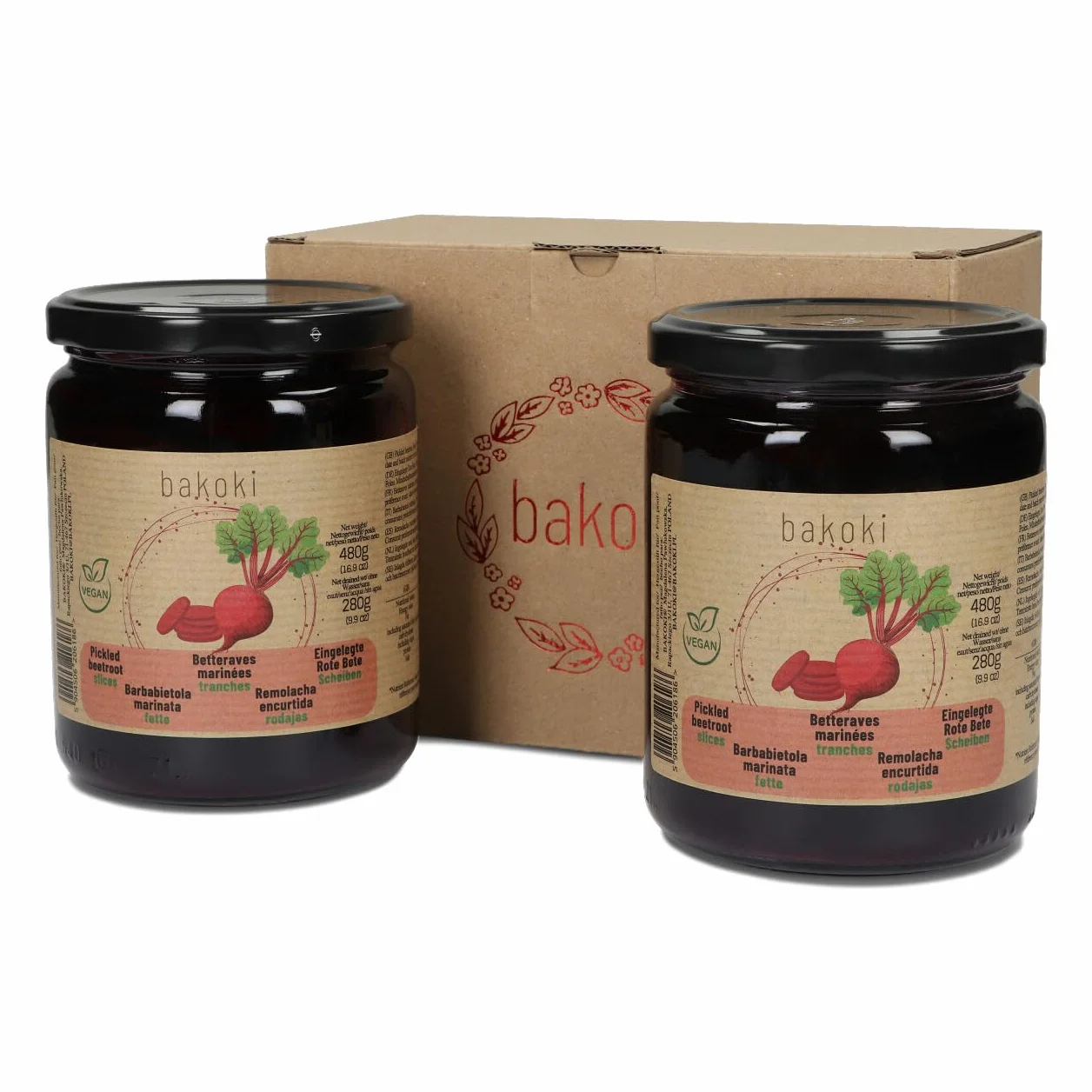 BAKOKI Tranches de betteraves marinées Premium, 2 x 480 g (paquet de 2)