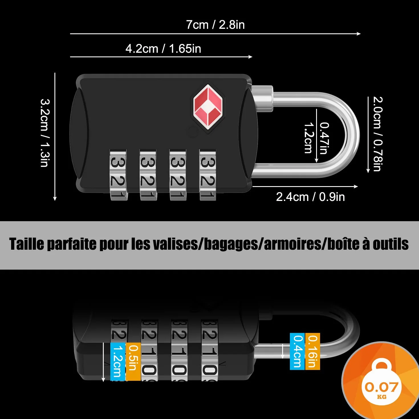 TSA Luggage Locks, Cadenas de Sécurité à 4 Chiffres, Cadenas à Bagages à Combinaison