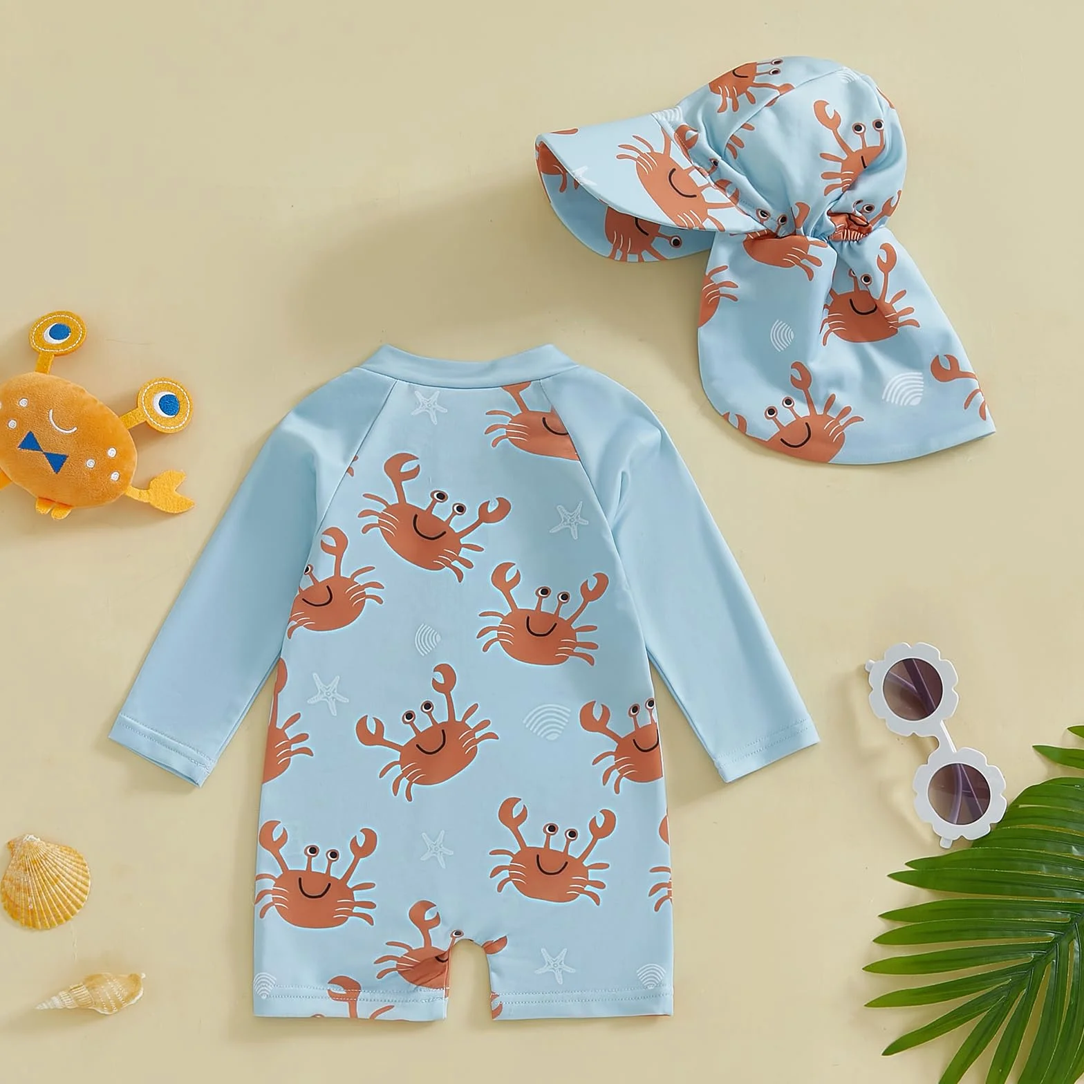 Loalirando Maillot de Bain Enfant Bébé Garçon 2 Pièces Anti-UV Combinaison Zippé Manches Longues Chapeau Large Bord