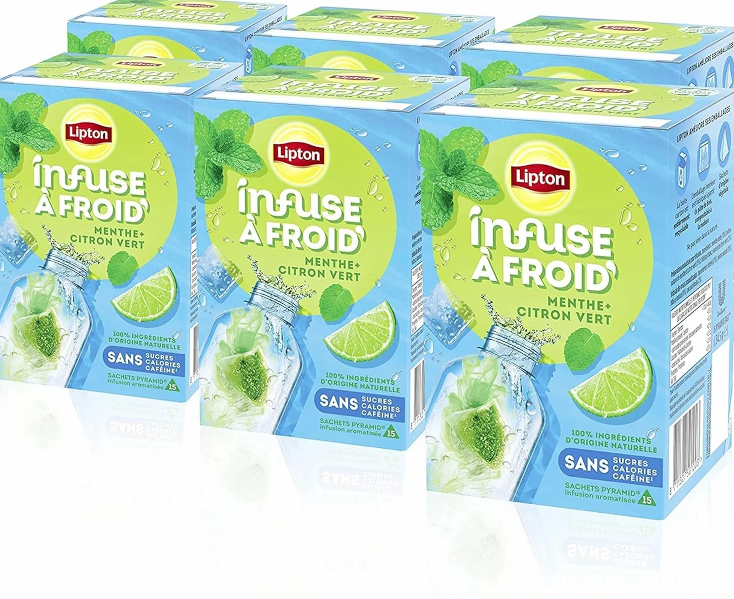 Lipton, Infuse à Froid, Infusion à Froid, Goût Citron & Menthe, Idéale pour le Thé Glacé, Ingrédients d'Origine 100% Naturelle, 6x15 Sachets Pyramid