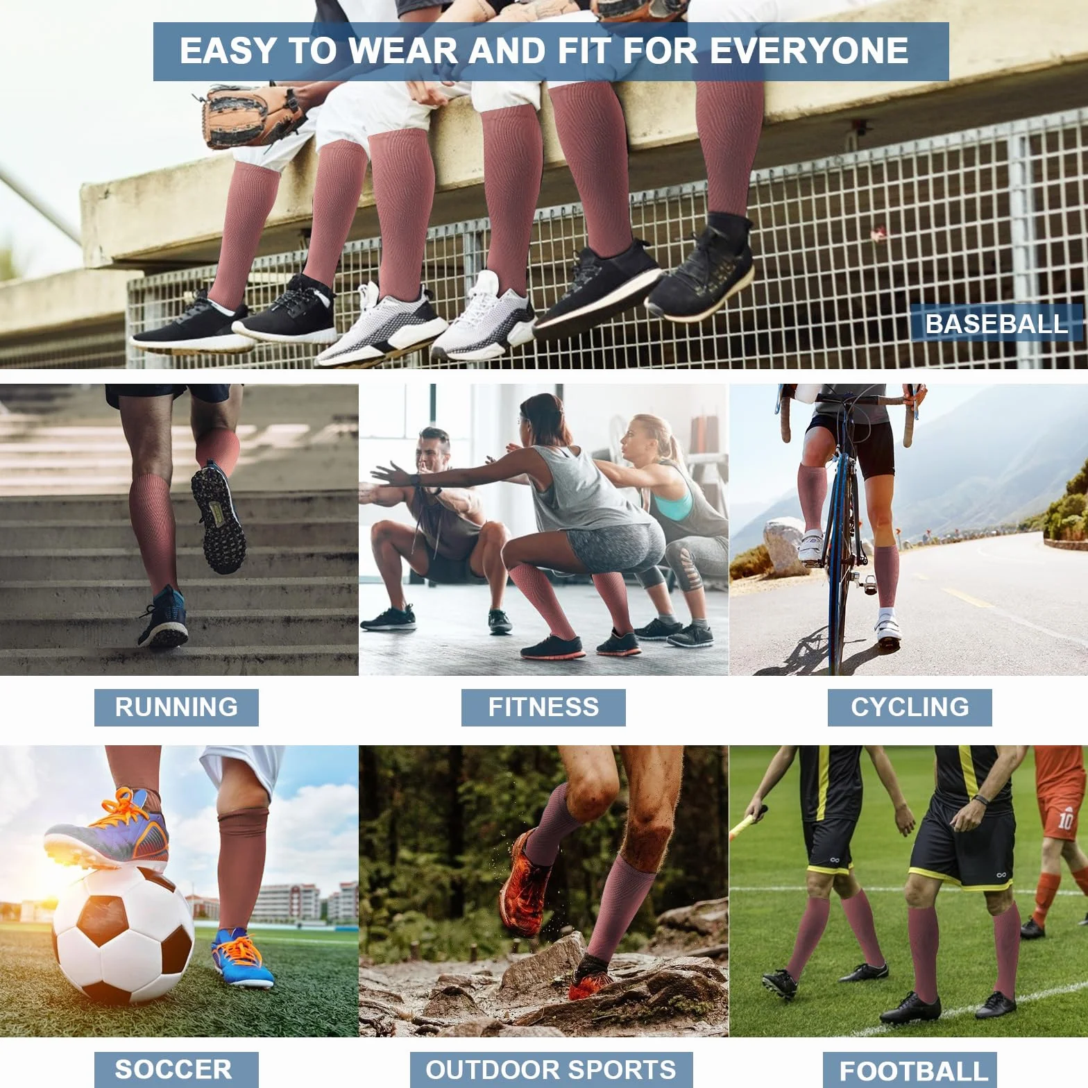 DRESHOW Chaussettes de Compression Hommes Femmes Sport Cyclisme Course 3 Paires