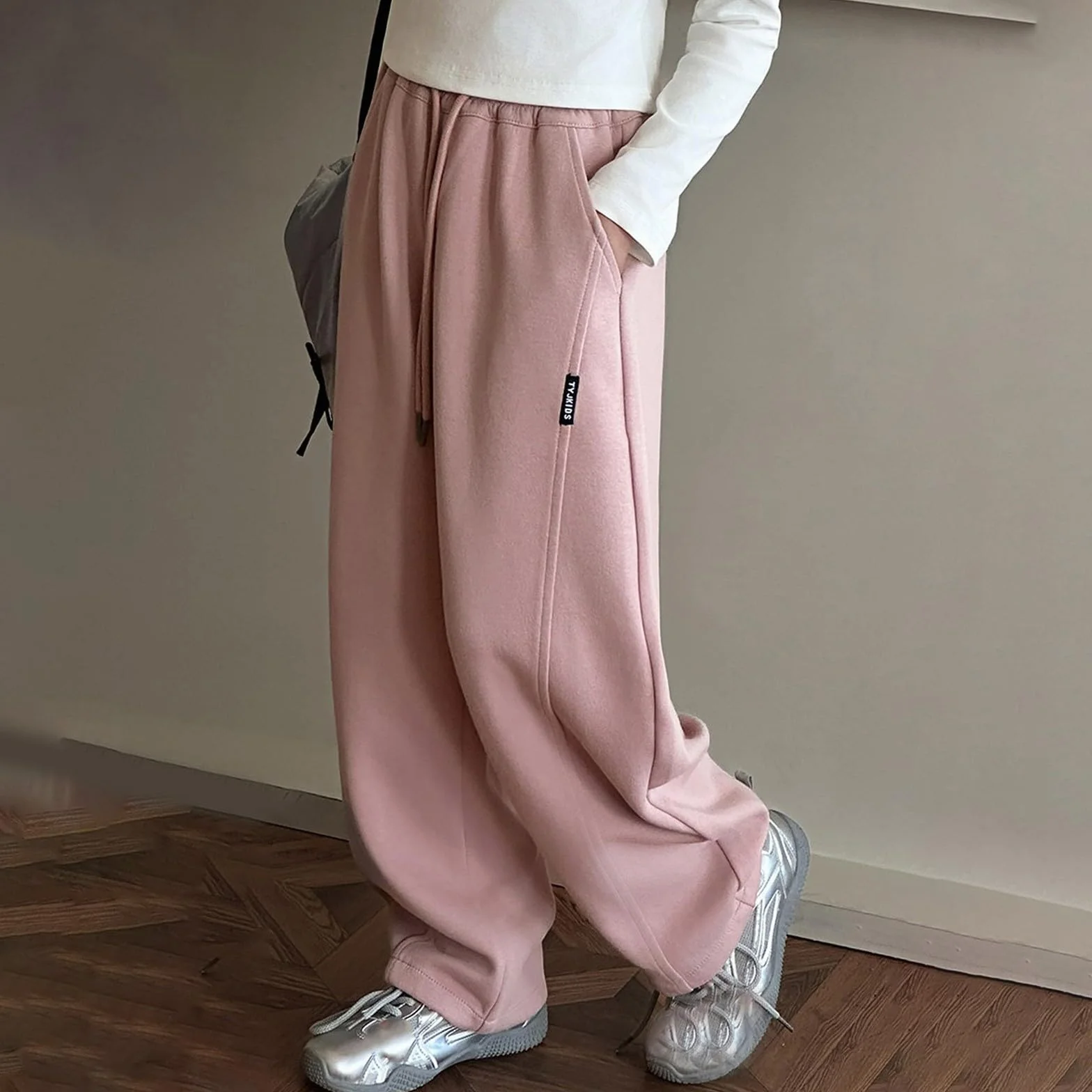 Pantalon de survêtement ample doux pour jeunes avec cordon de serrage - Pantalon de jogging d'école pour enfants garçons et filles