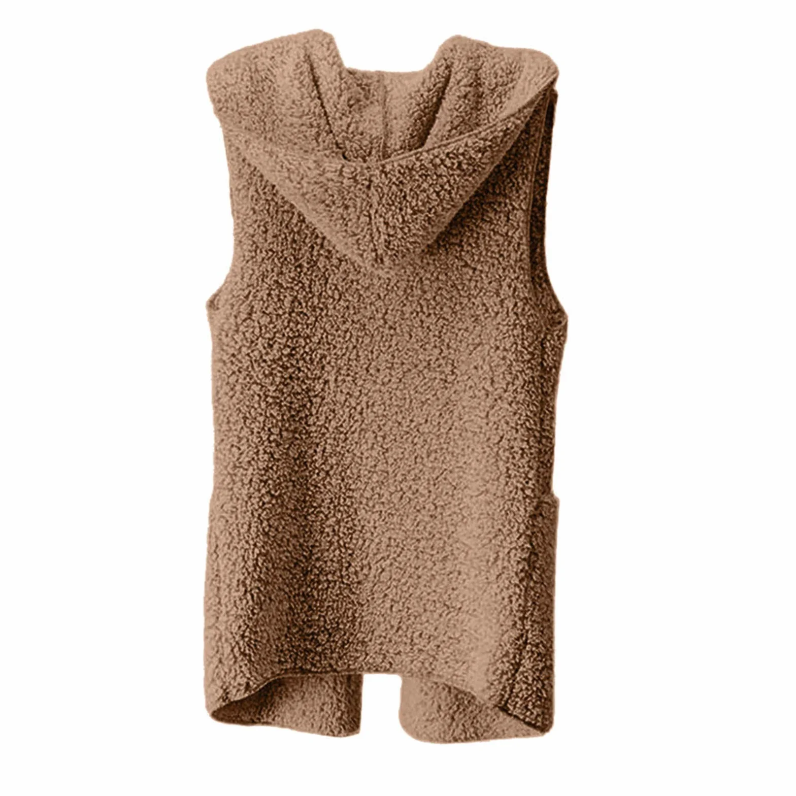 Gilet long en laine pour femme sans manches, veste chaude en peluche à capuche