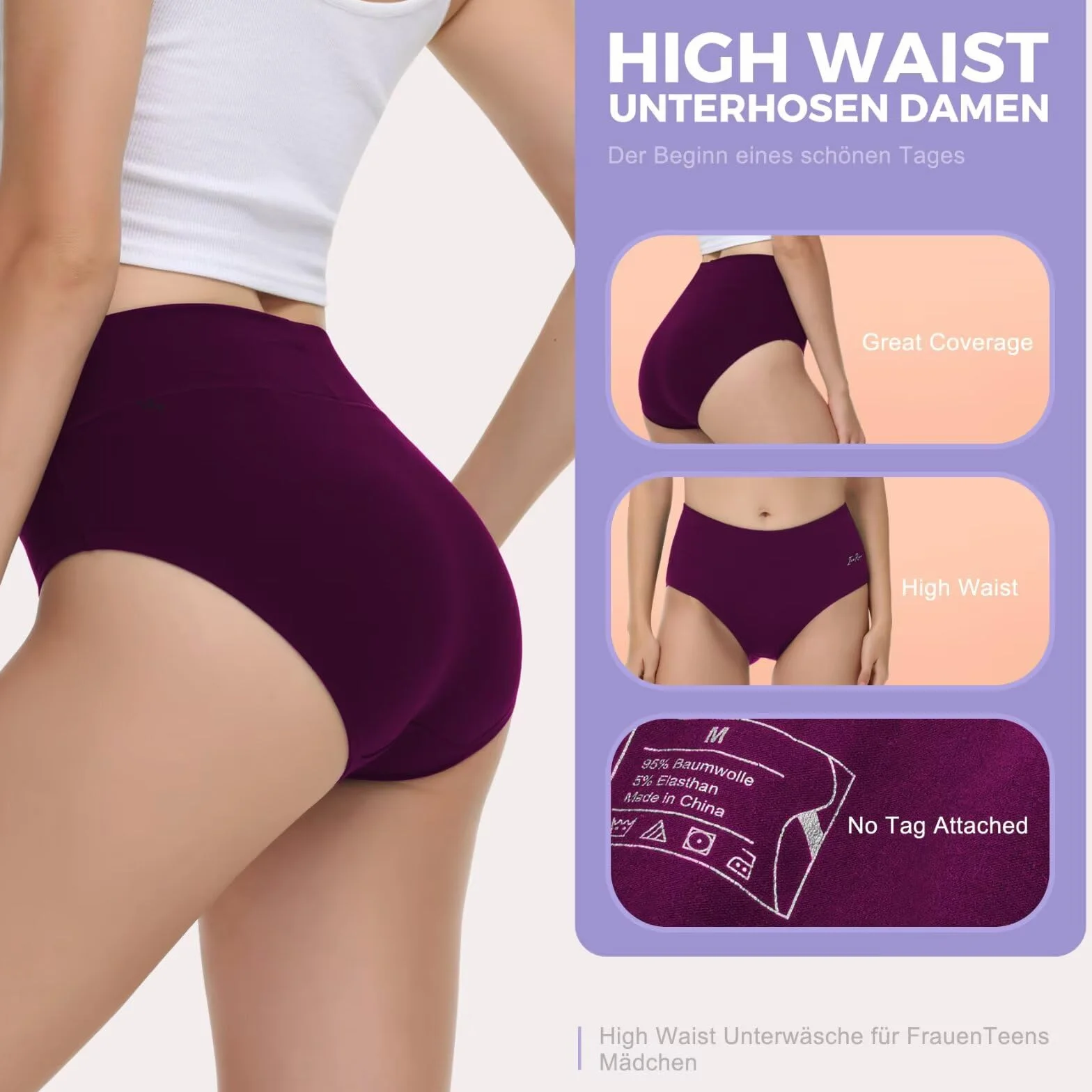 Culotte Femme Coton Taille Haute Lot de 5 Confort Stretch Ventre Plat
