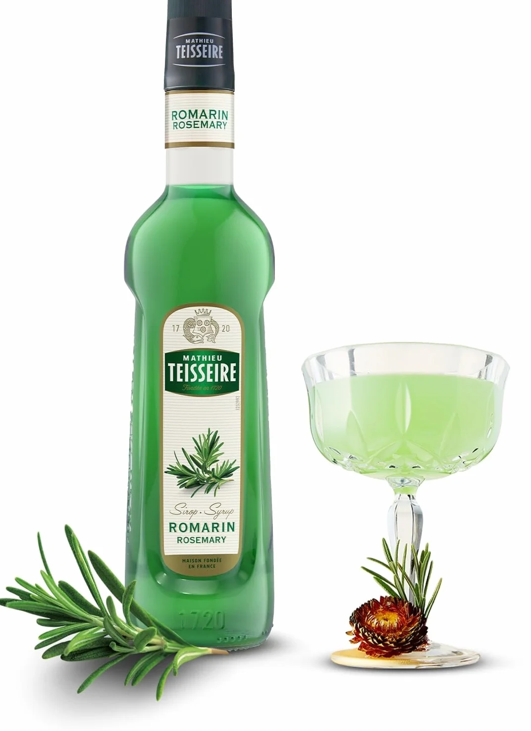 Sirop de Romarin Mathieu Teisseire, pour boissons, cocktails avec ou sans alcool, boissons gazeuses, thés, bouteille de 70cl