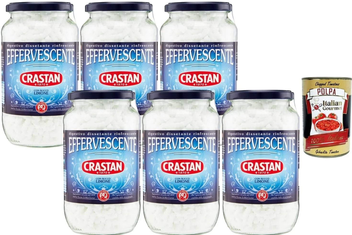 Italian Gourmet - Crastan - Effervescente Citron Digestive Rafraîchissante 6x250 g Poudre Effervescente au Jus de Citron Après Repas Sans Colorants Format Économique + Italian Gourmet Polpa
